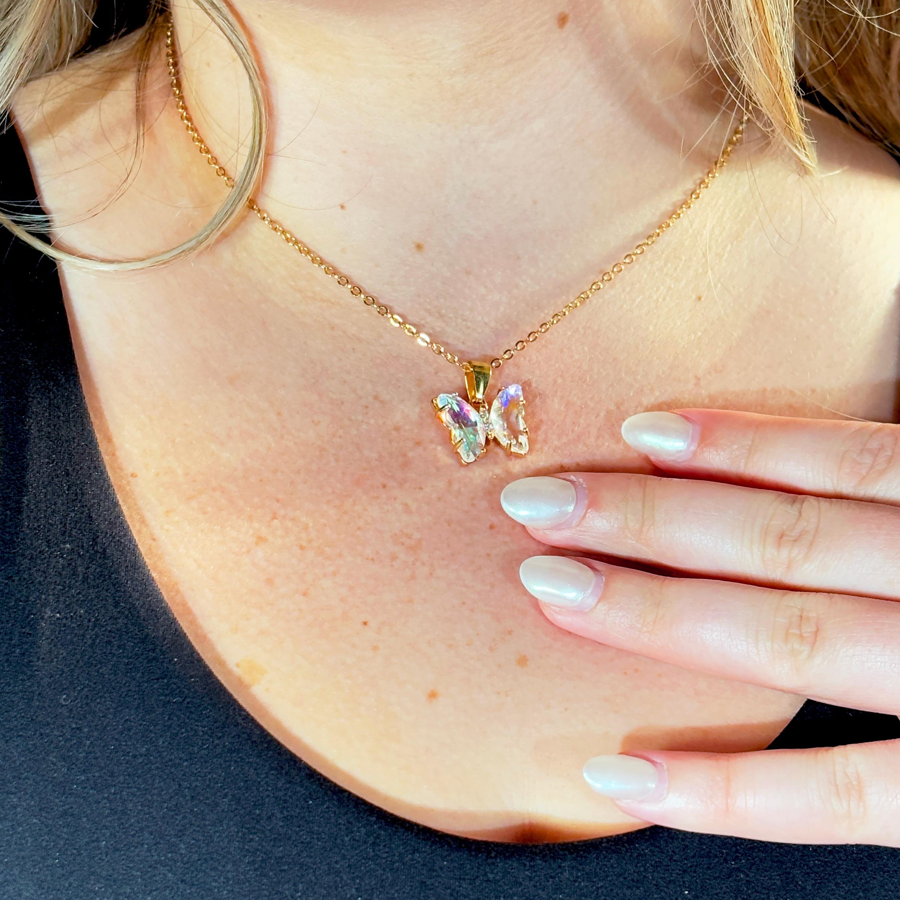 Iridescent Gradient Crystal Butterfly Necklace by Stella Amoré