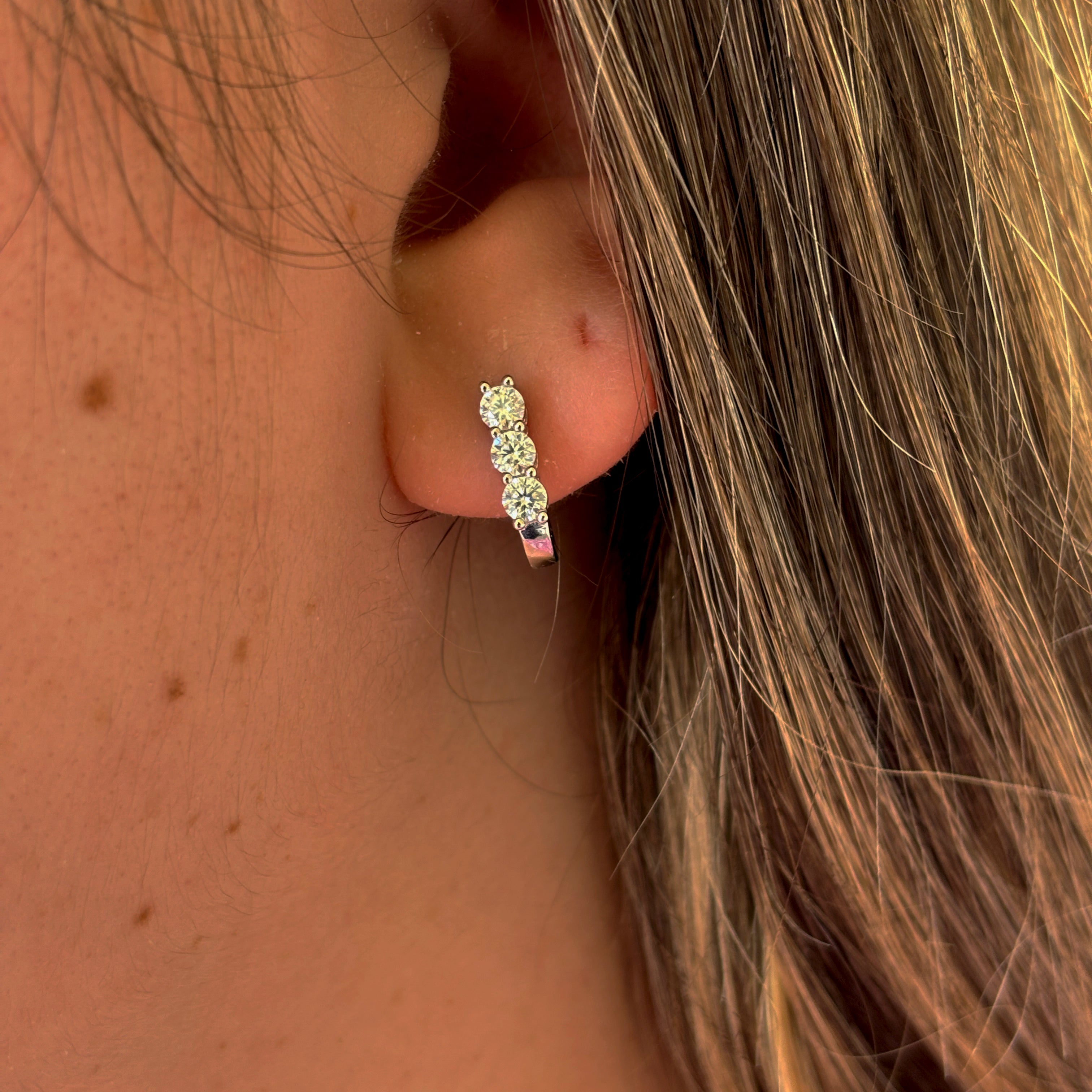 Moissanite Huggie Hoop Earrings: Sterling Silver, Dainty U-Shape