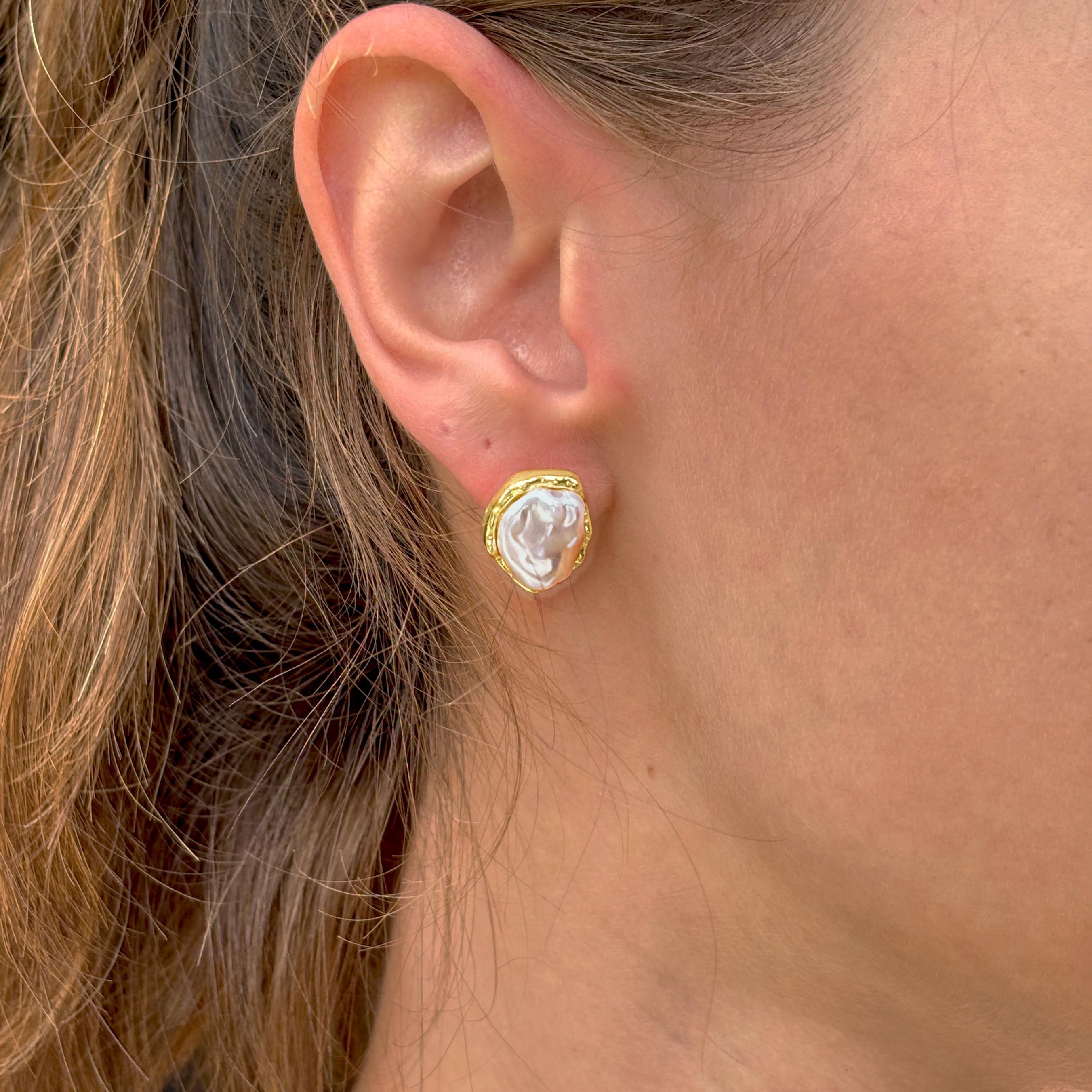 Irregular Baroque Pearl Stud Earrings by Stella Amoré