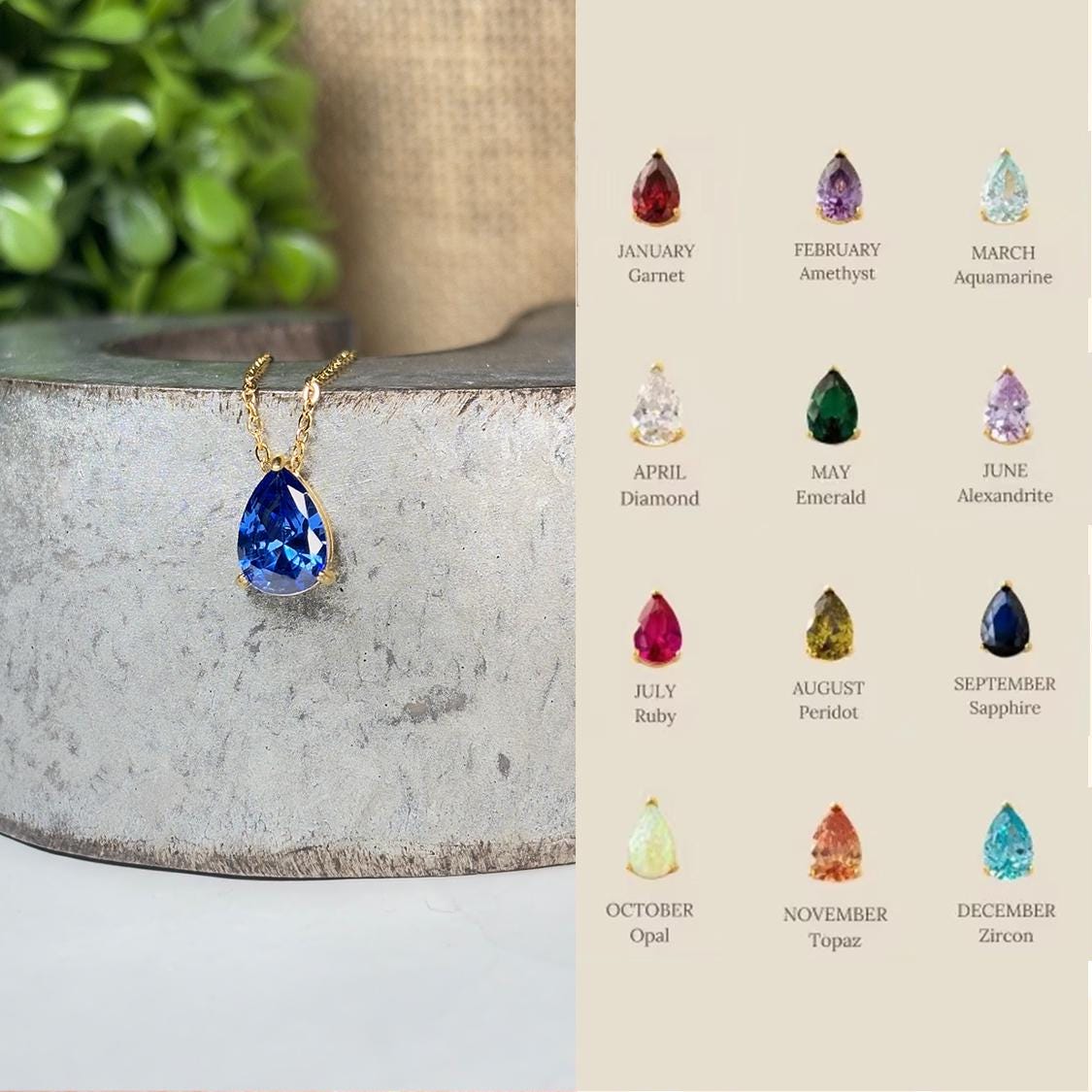 Dainty Birthstone Necklace β Pear Cut CZ Gemstone Pendant β Minimalist 18k Gold Necklace β Elegant Birthstone Jewelry Gift