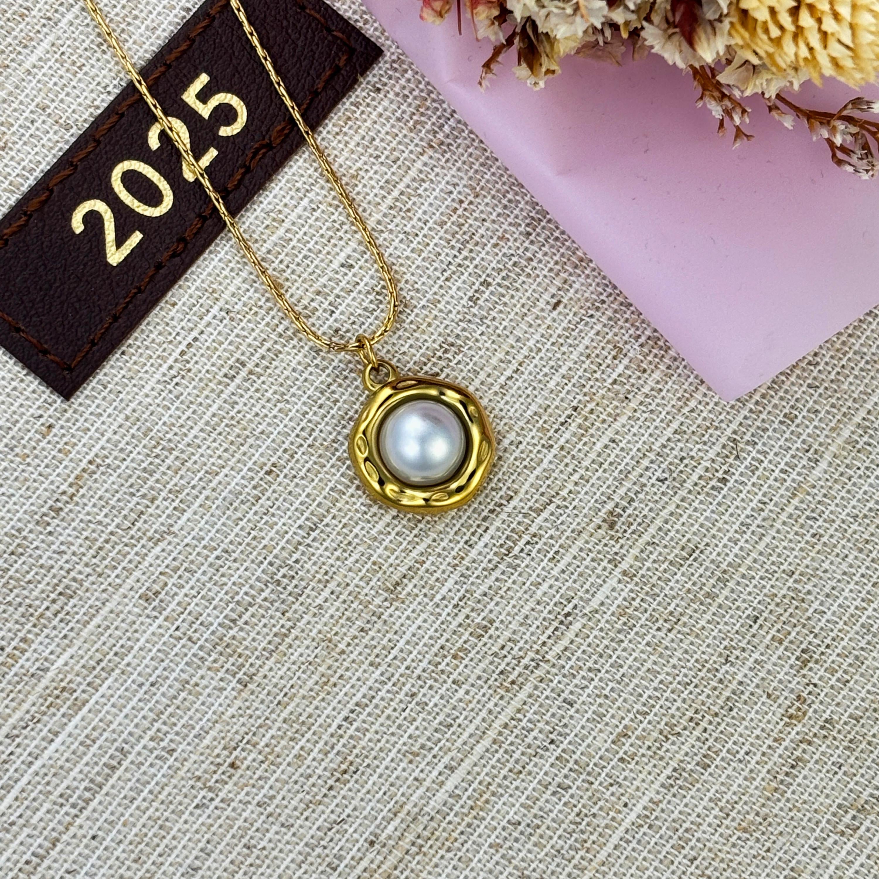 Single Pearl Necklace in Gold Bezel by Stella Amoré