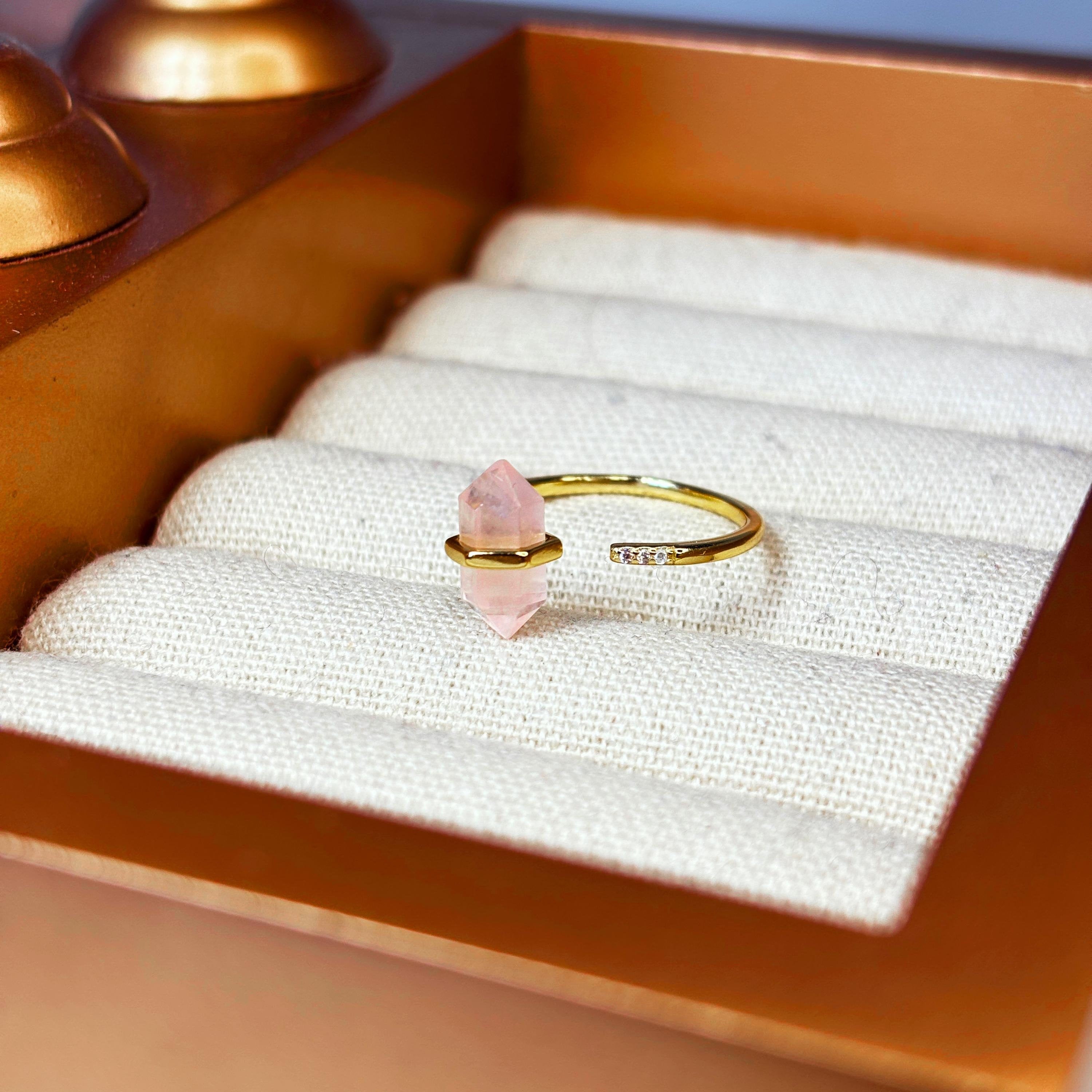 Rose Quartz Crystal Wand Ring by Stella Amore