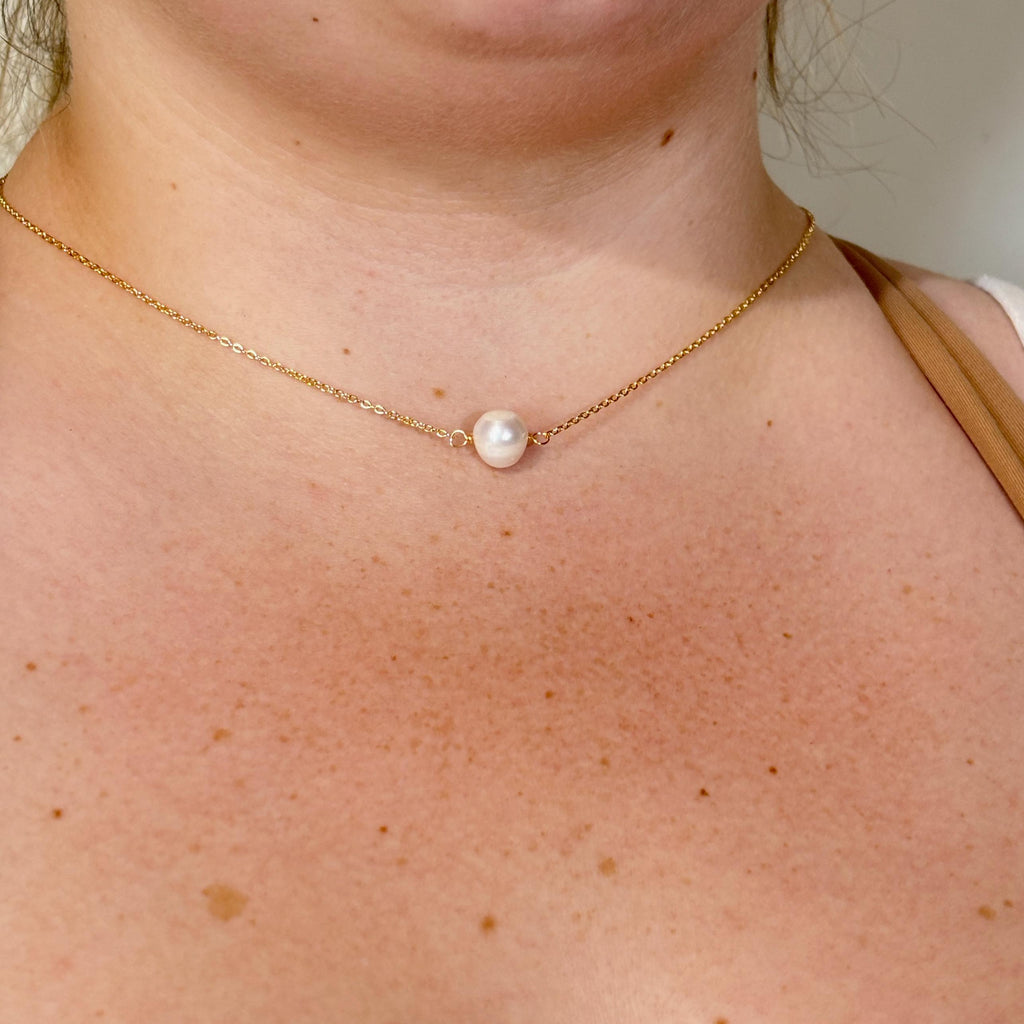 Dainty Freshwater Pearl Necklace Collection by Stella Amoré – Gold Chain Bridal Jewelry – Stacking Pearl Choker – Gifts for Wife