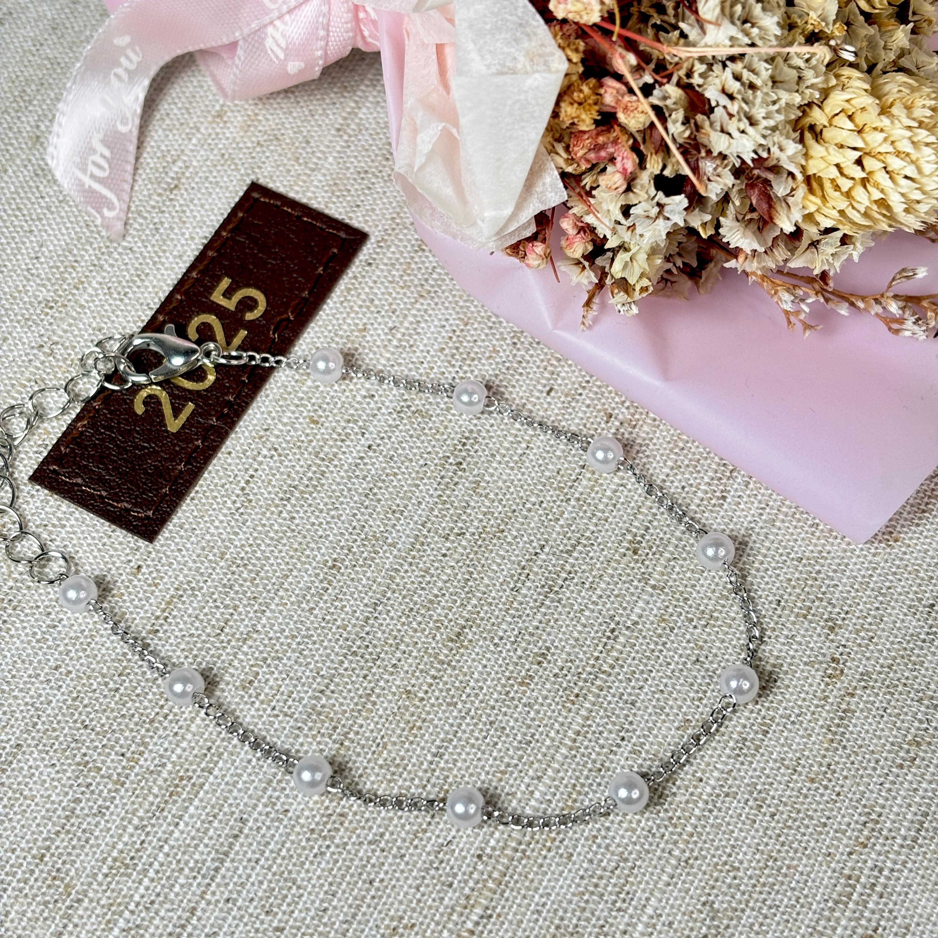 Minimalist Silver Pearl Layering Bracelet by Stella Amoré