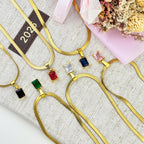 18K Gold Herringbone Snake Chain with Baguette Cut CZ Charm by Stella Amoré