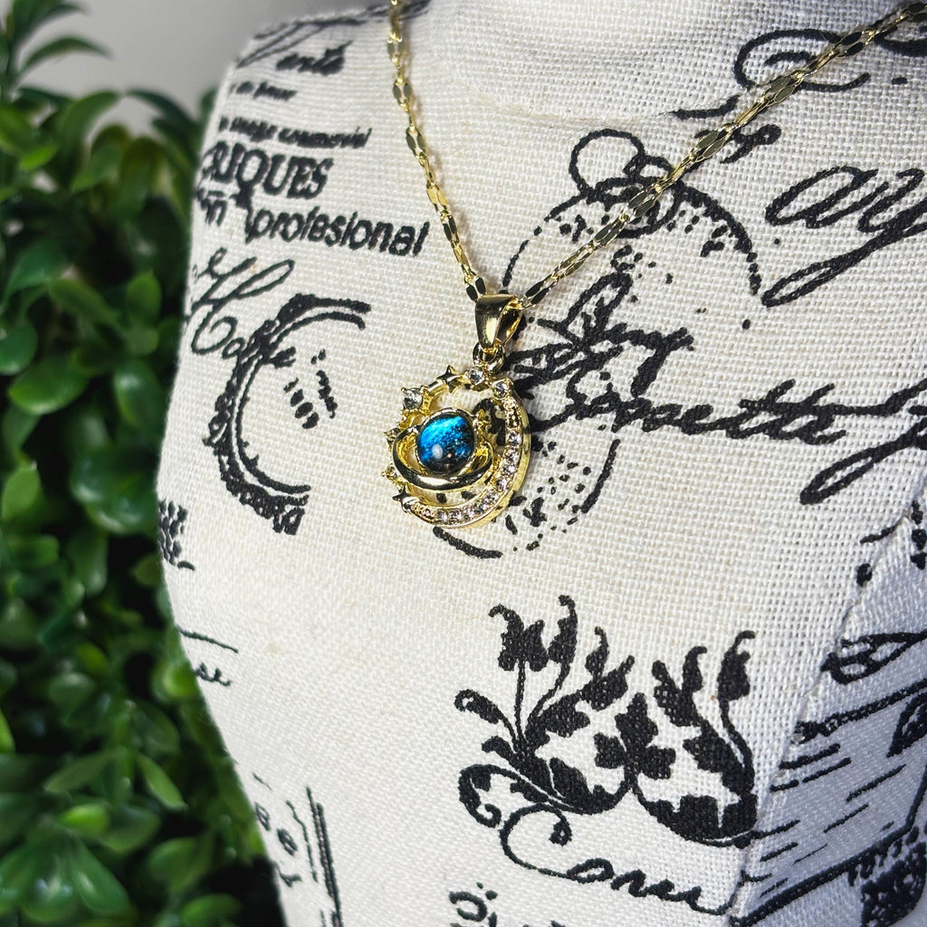 Silver Star Moon Galaxy Necklace by Stella Amoré