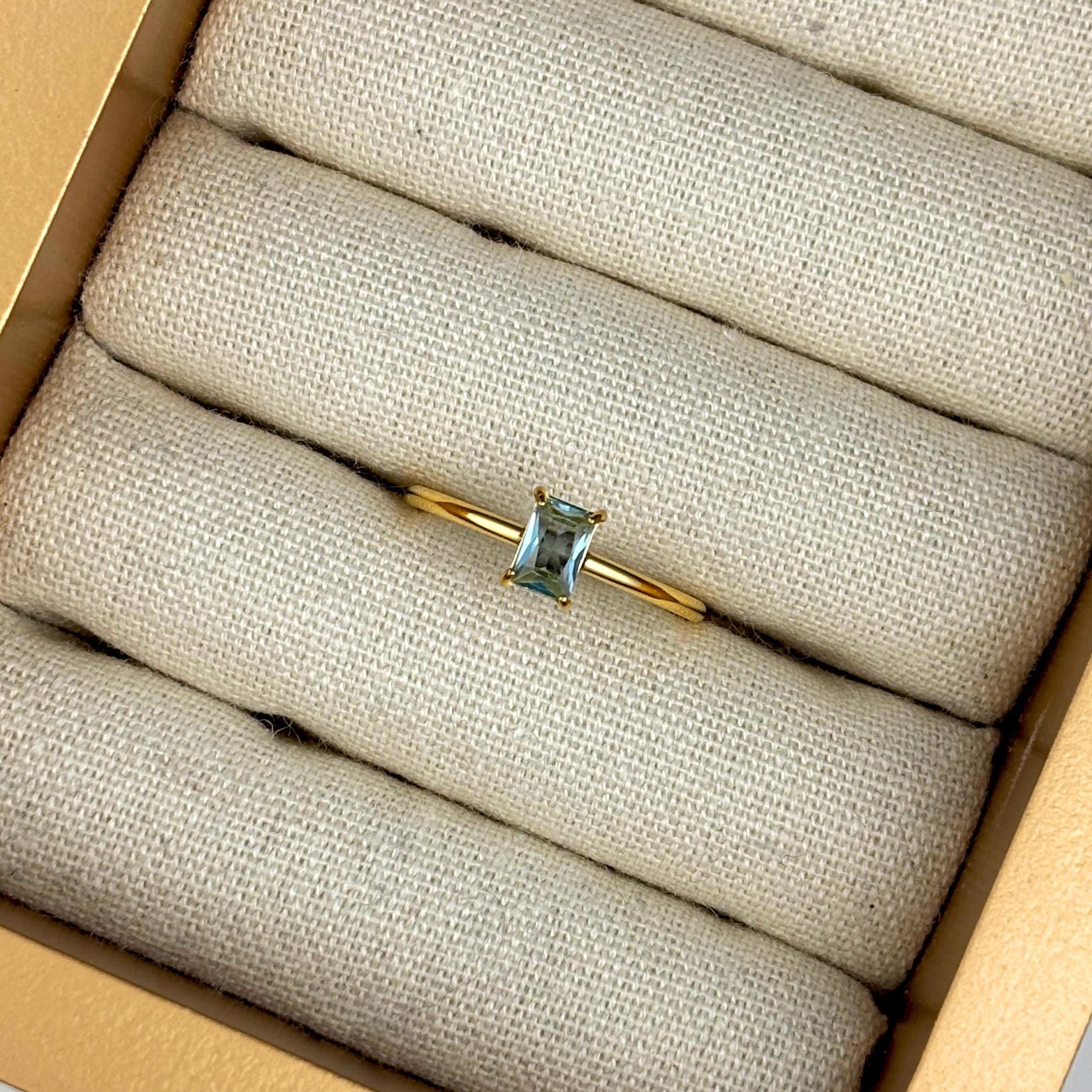18k Gold Plated Diamond Baguette Ring by Stella Amoré
