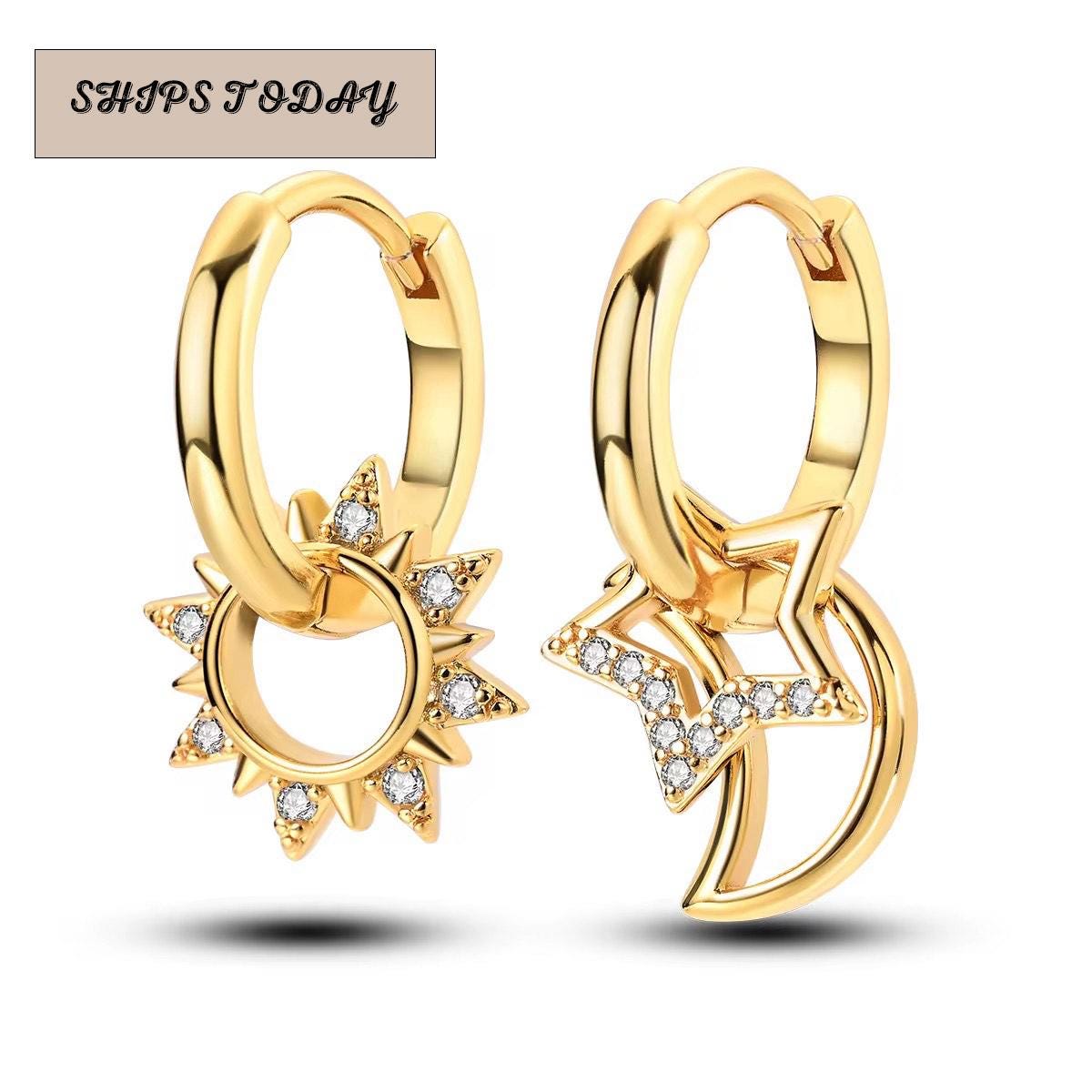 Mismatched Sun Star Moon Dangle Earrings by Stella Amoré