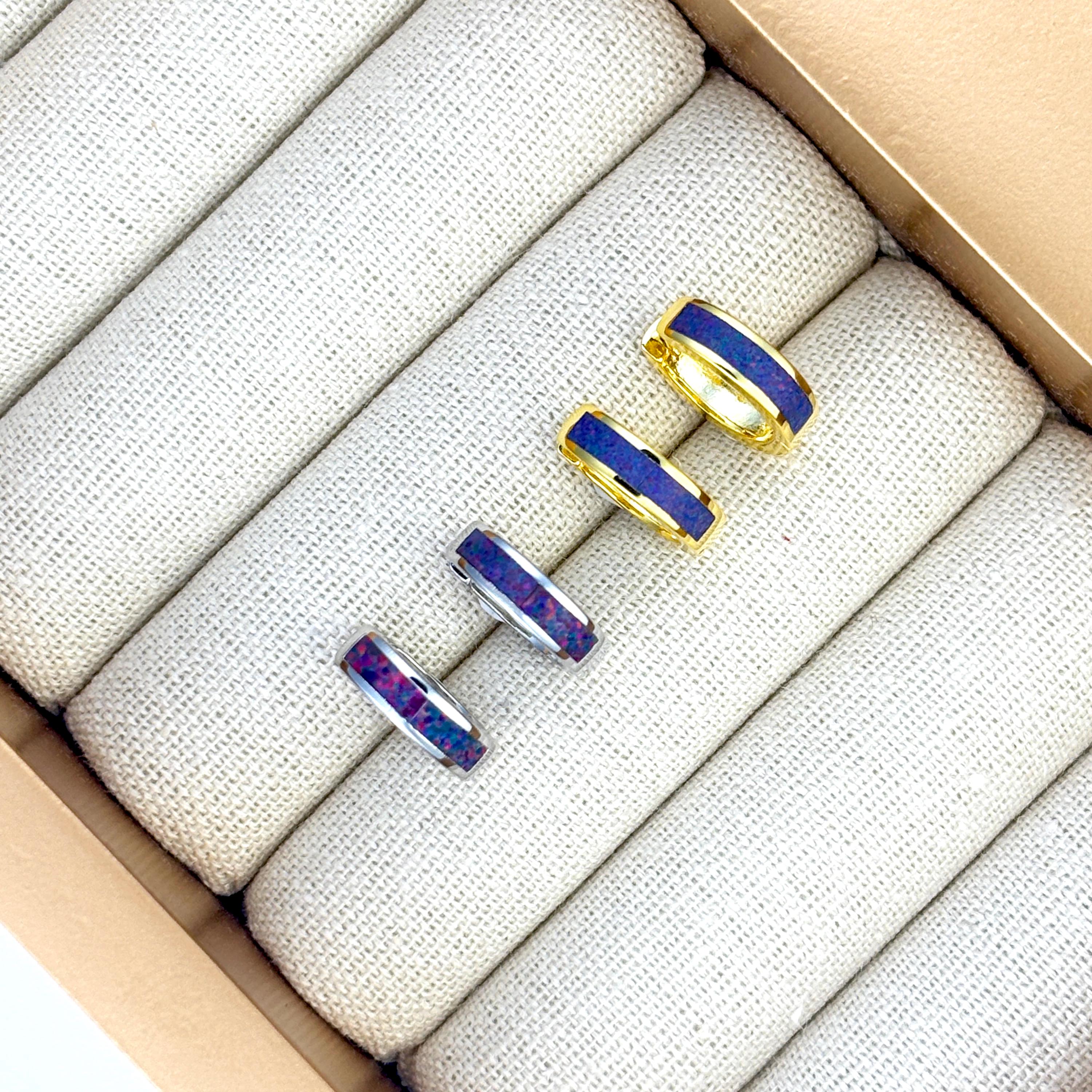 Sterling Silver Opal Huggie Hoop Earrings by Stella Amoré