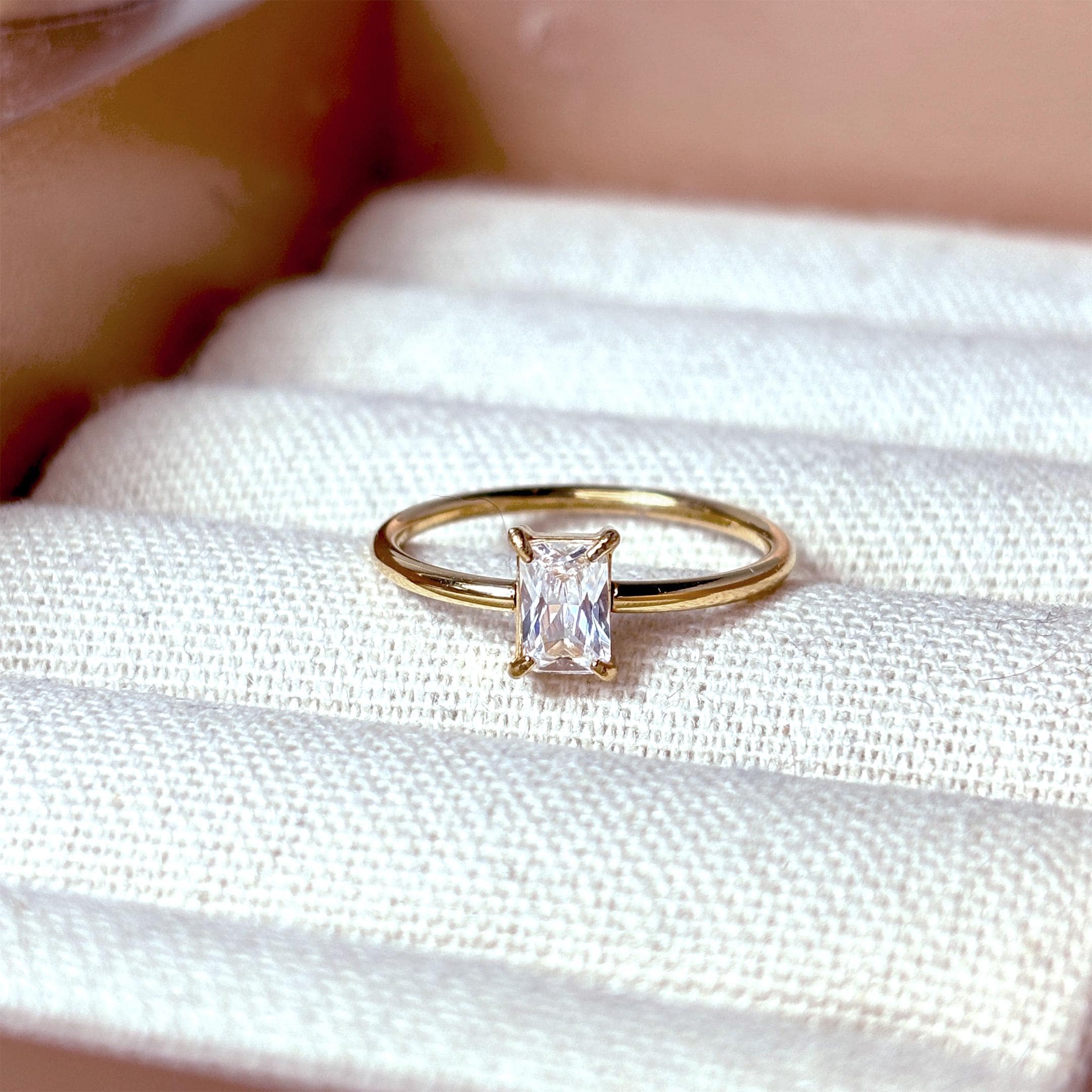 18k Gold Plated Diamond Baguette Ring by Stella Amoré