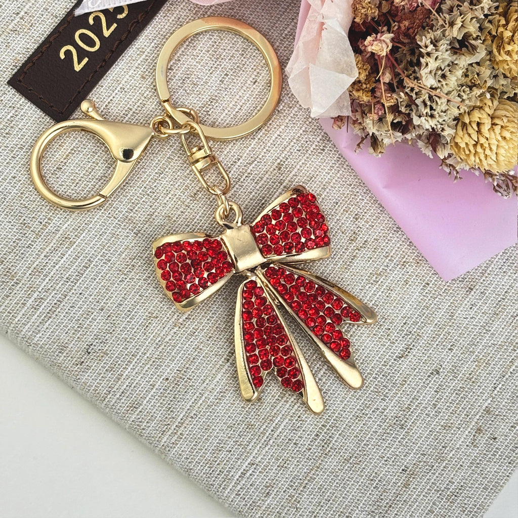 Red Rhinestone Bow Keychain by Stella Amoré – New Car Driver Gift, Bow Charm, Cute Balletcore Bag Keyring, Stocking Stuffer Gift for Mom