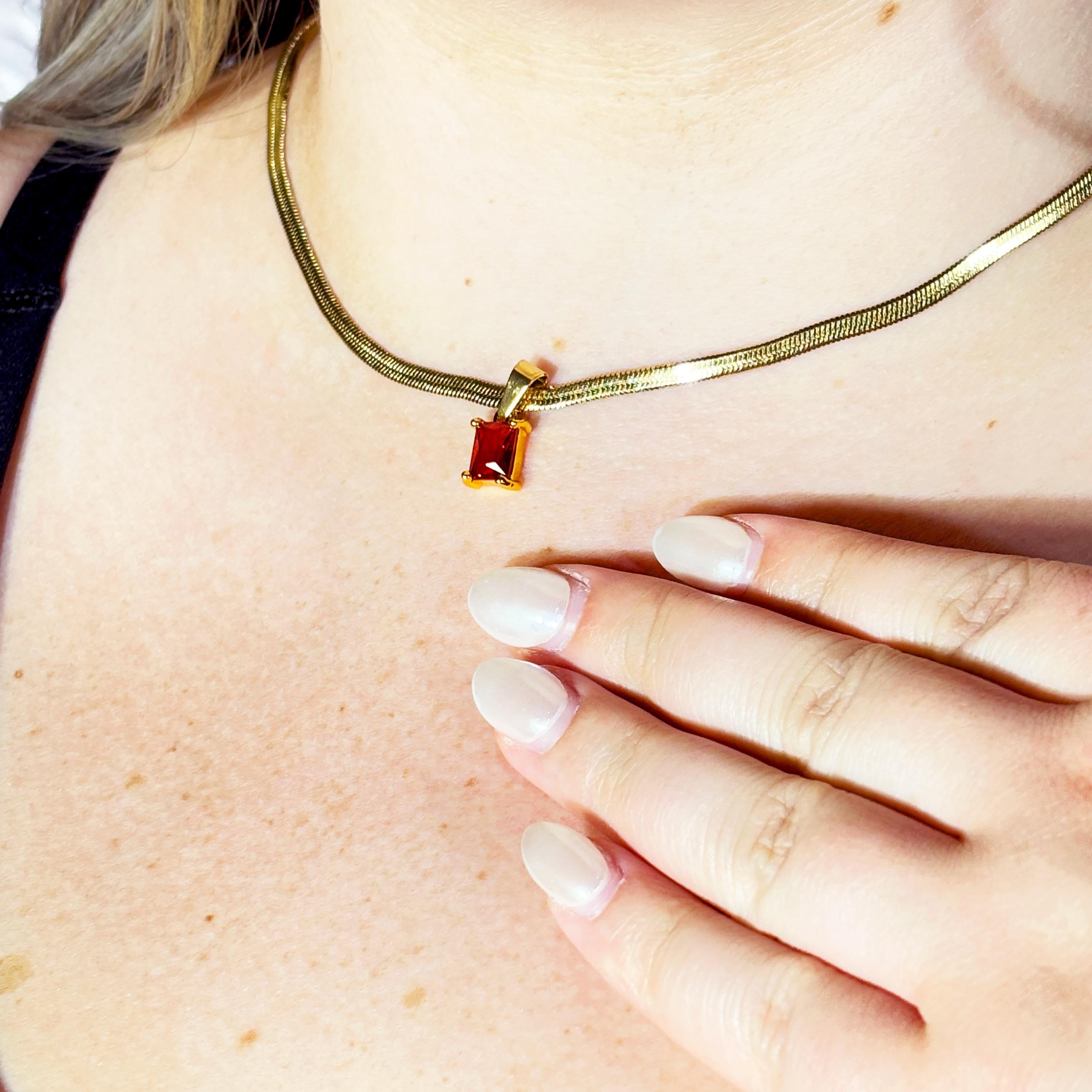 18k Snake Chain with Baguette Black Obsidian Pendant by Stella Amoré