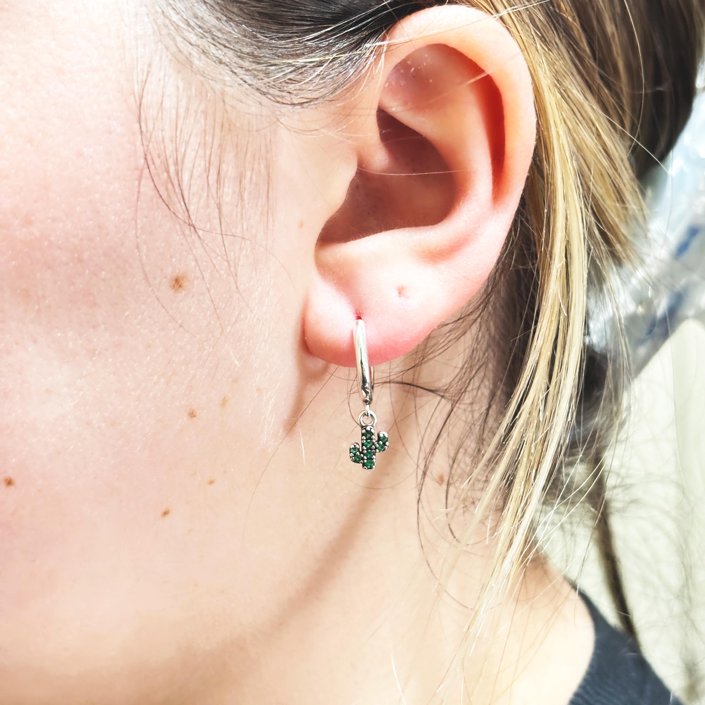 925 Sterling Silver Cactus Dangle Hoop Earrings by Stella Amoré