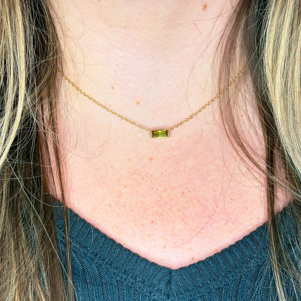 Dainty Horizontal Baguette Cut Ruby Necklace by Stella Amoré