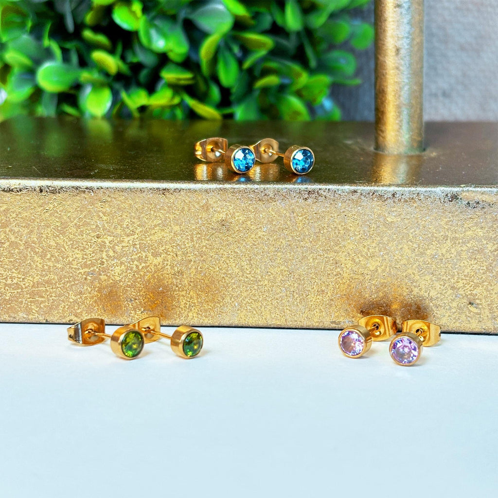 18k Gold Stud Birthstone Earrings by Stella Amoré