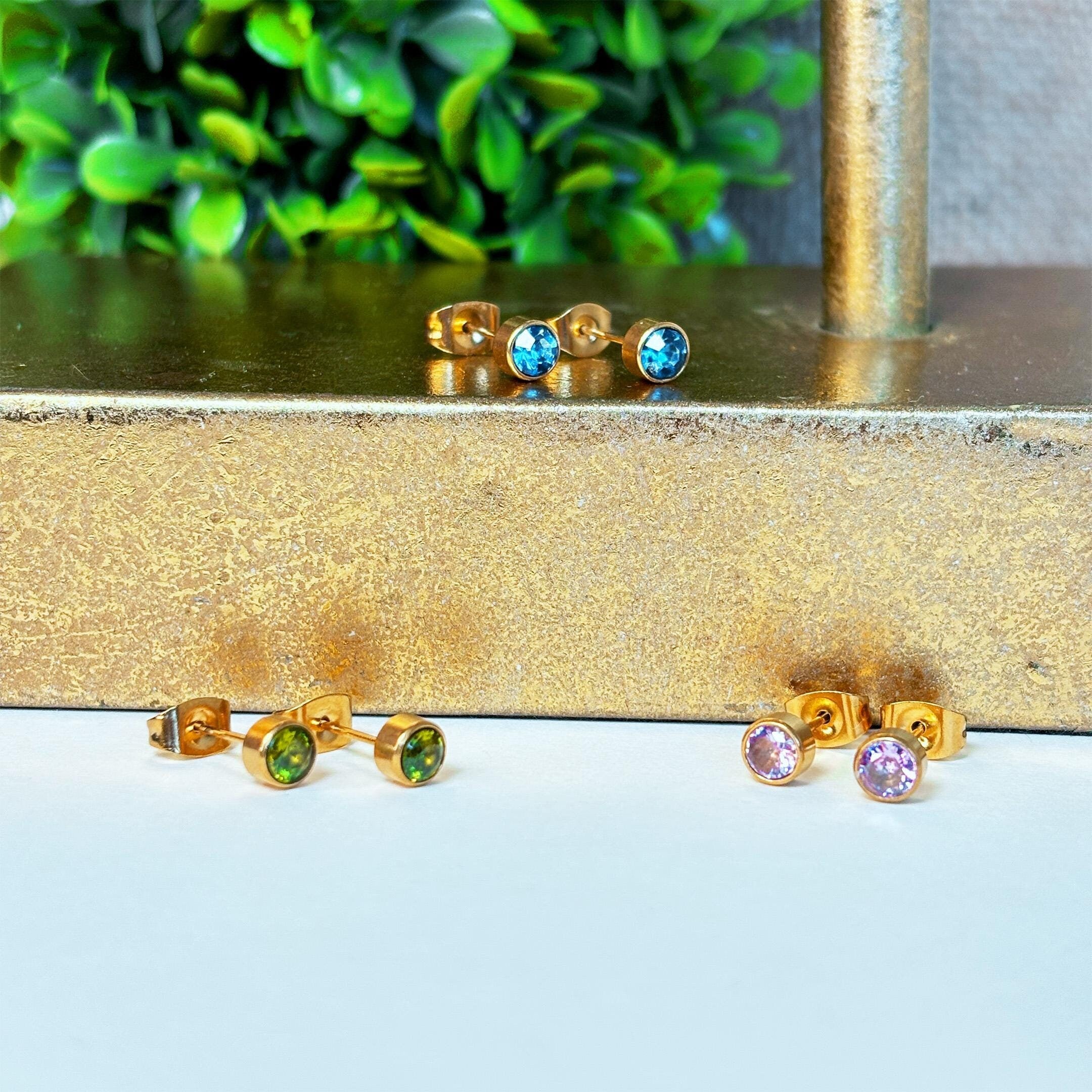 18k Gold Stud Birthstone Earrings by Stella Amoré