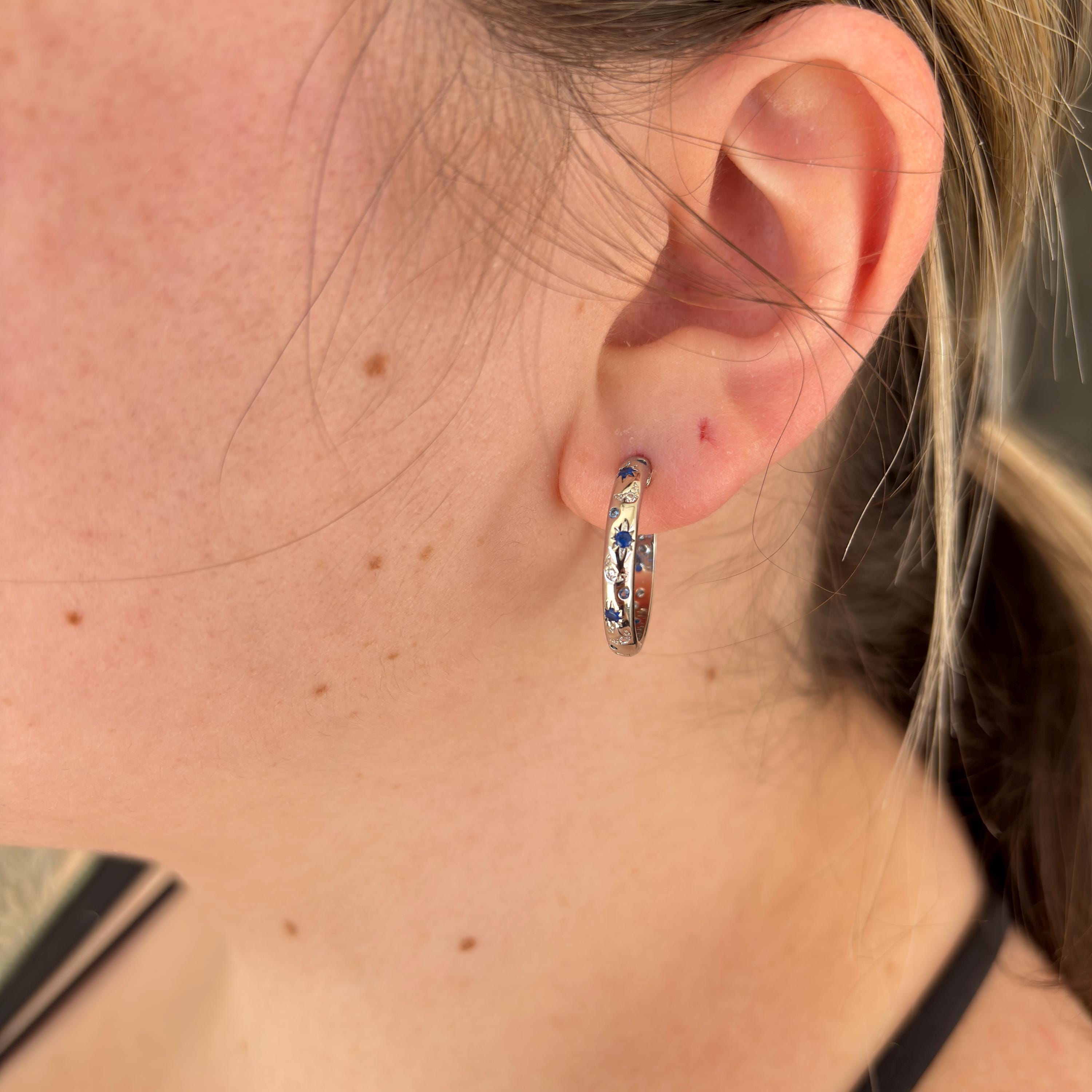 Blue Moon & Starburst Hoop Earrings by Stella Amoré