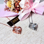 925 Silver Double Heart Necklace with Round Cut CZ by Stella Amoré