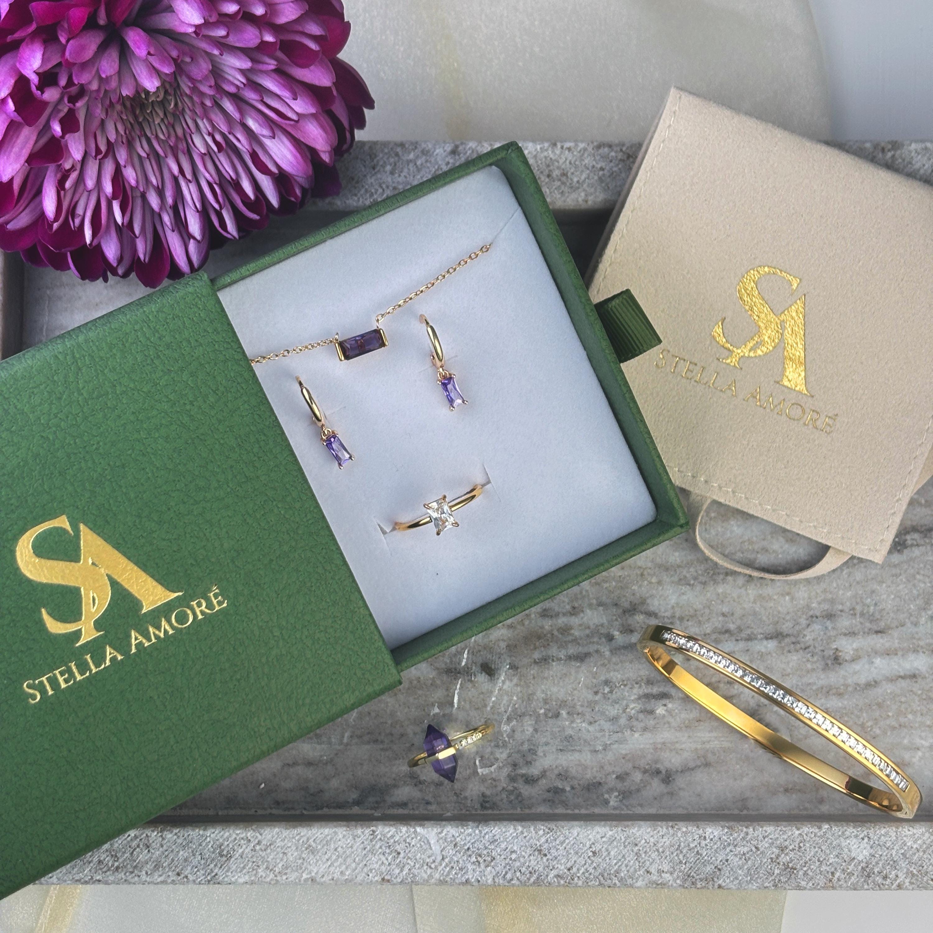 18k Gold Plated Diamond Baguette Ring by Stella Amoré