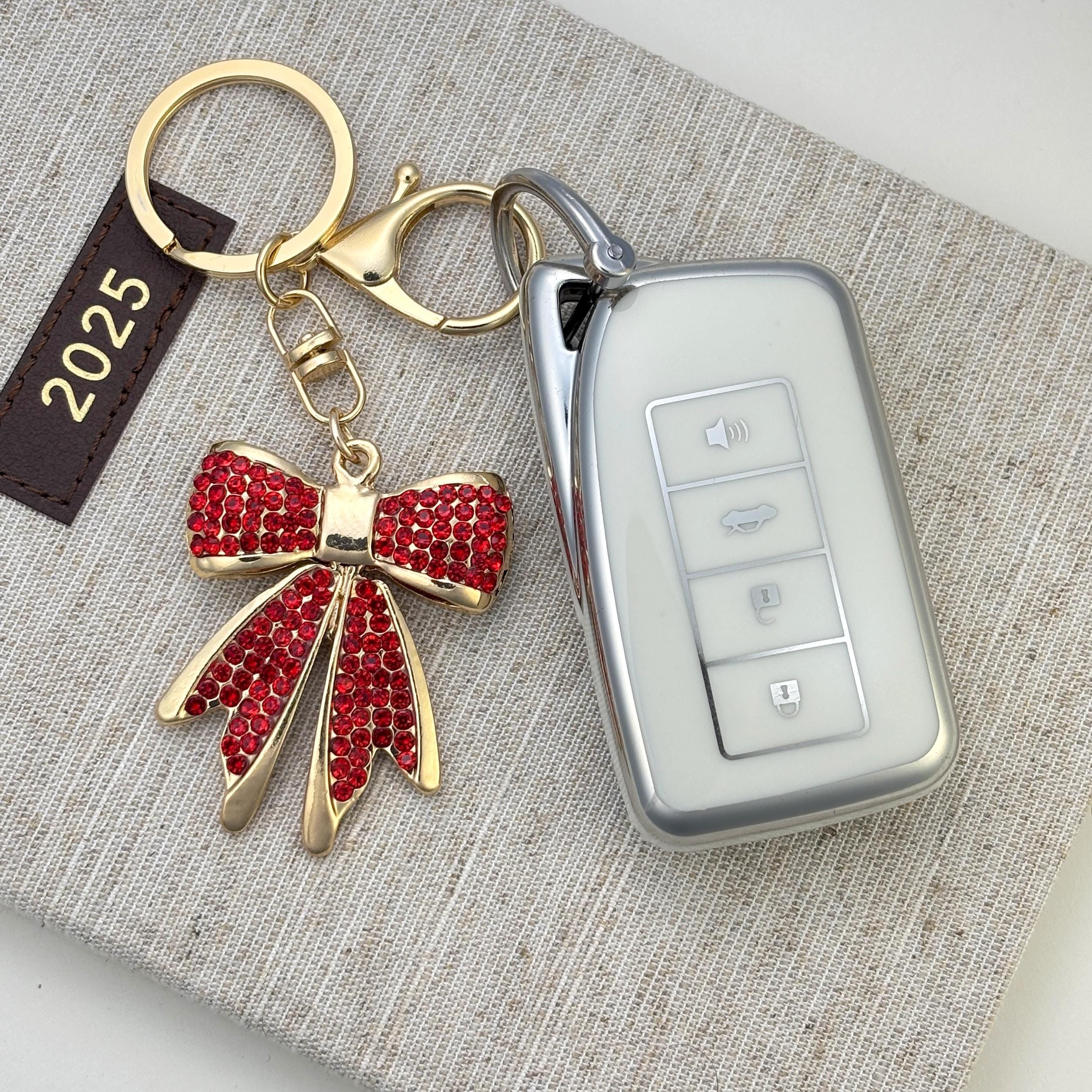 Red Rhinestone Bow Keychain by Stella Amoré – New Car Driver Gift, Bow Charm, Cute Balletcore Bag Keyring, Stocking Stuffer Gift for Mom