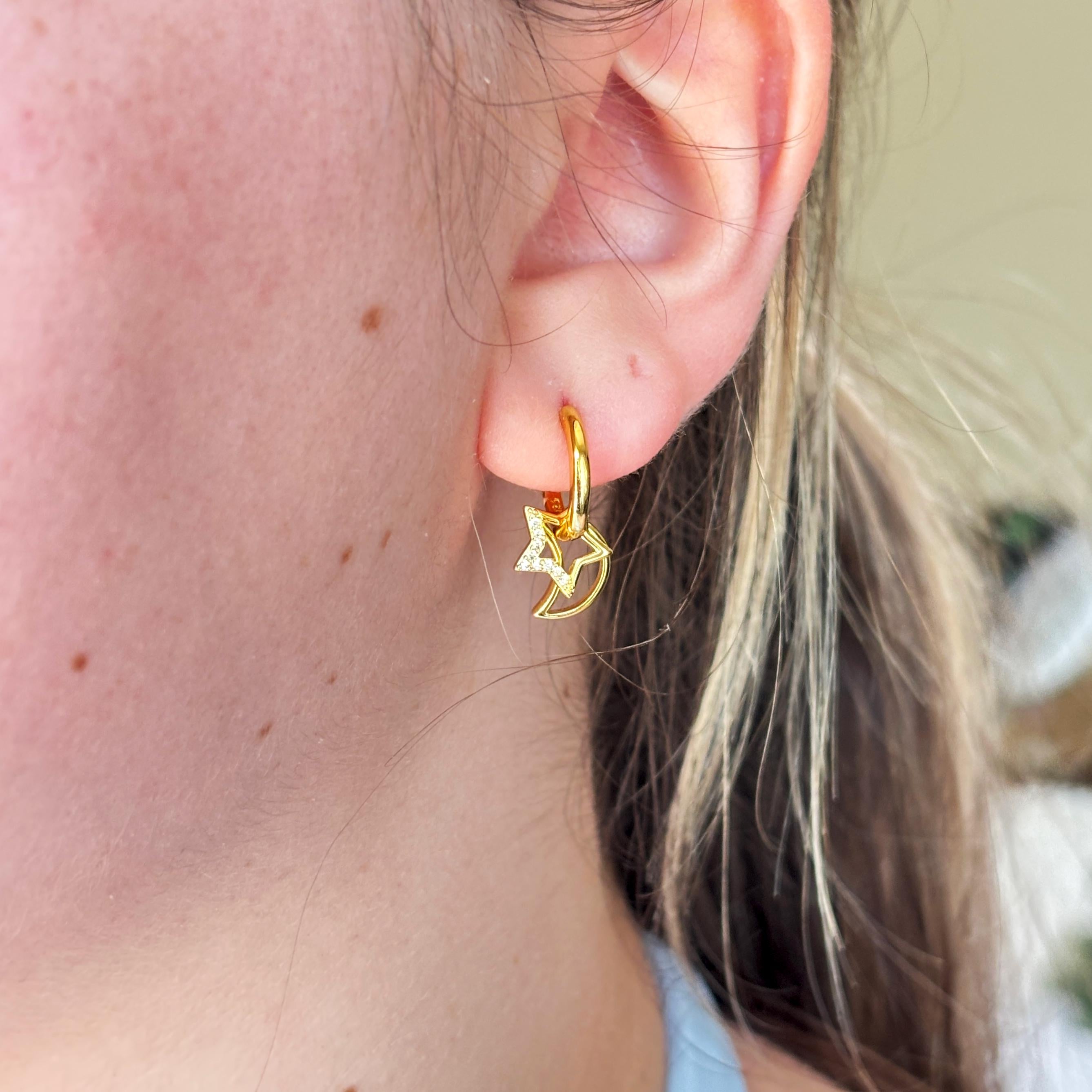Mismatched Sun Star Moon Dangle Earrings by Stella Amoré