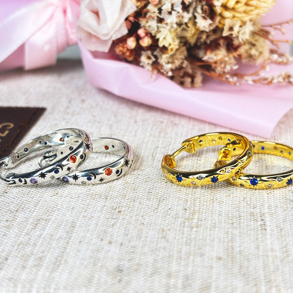 Dainty Star & Moon Hoop Earrings by Stella Amoré