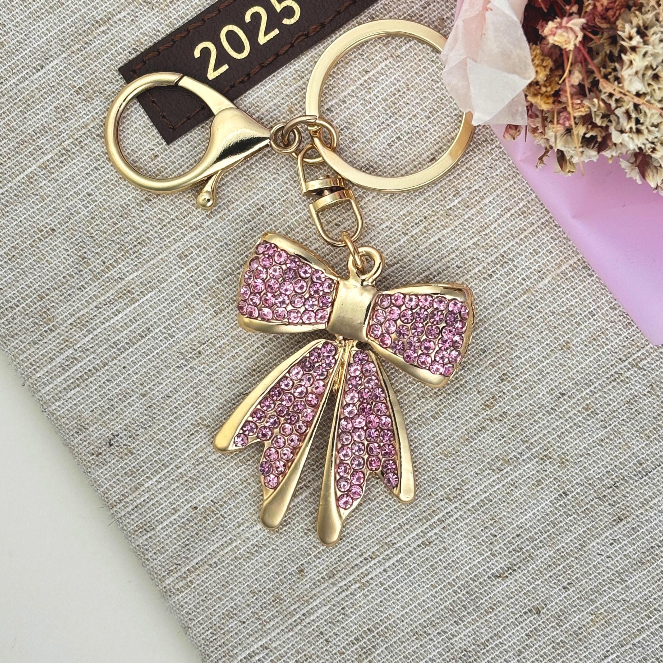 Blue Rhinestone Bow Keychain – New Car Driver Gift, Bling Crystal Bow Charm, Balletcore Keyring, Cute Gift for Mom, Stocking Stuffer