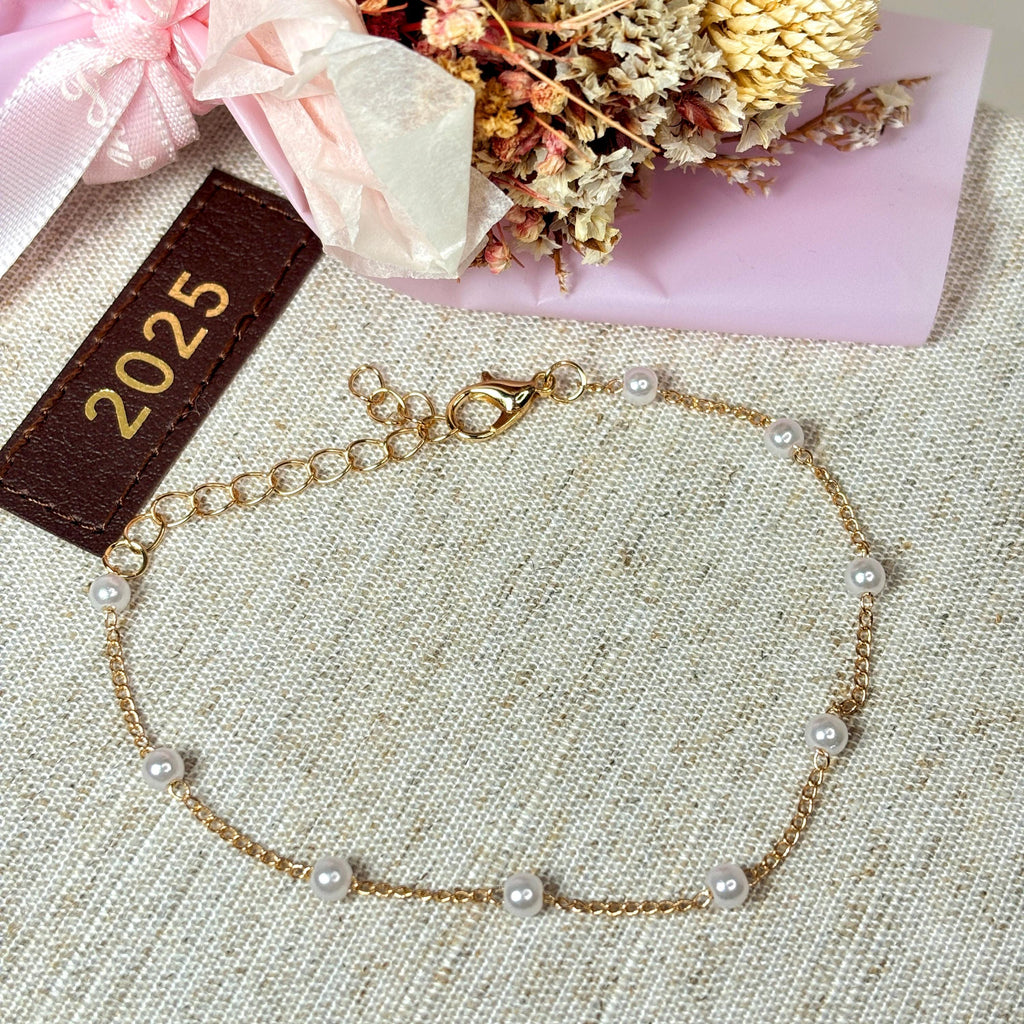 Dainty Gold Pearl Layering Bracelet by Stella Amoré