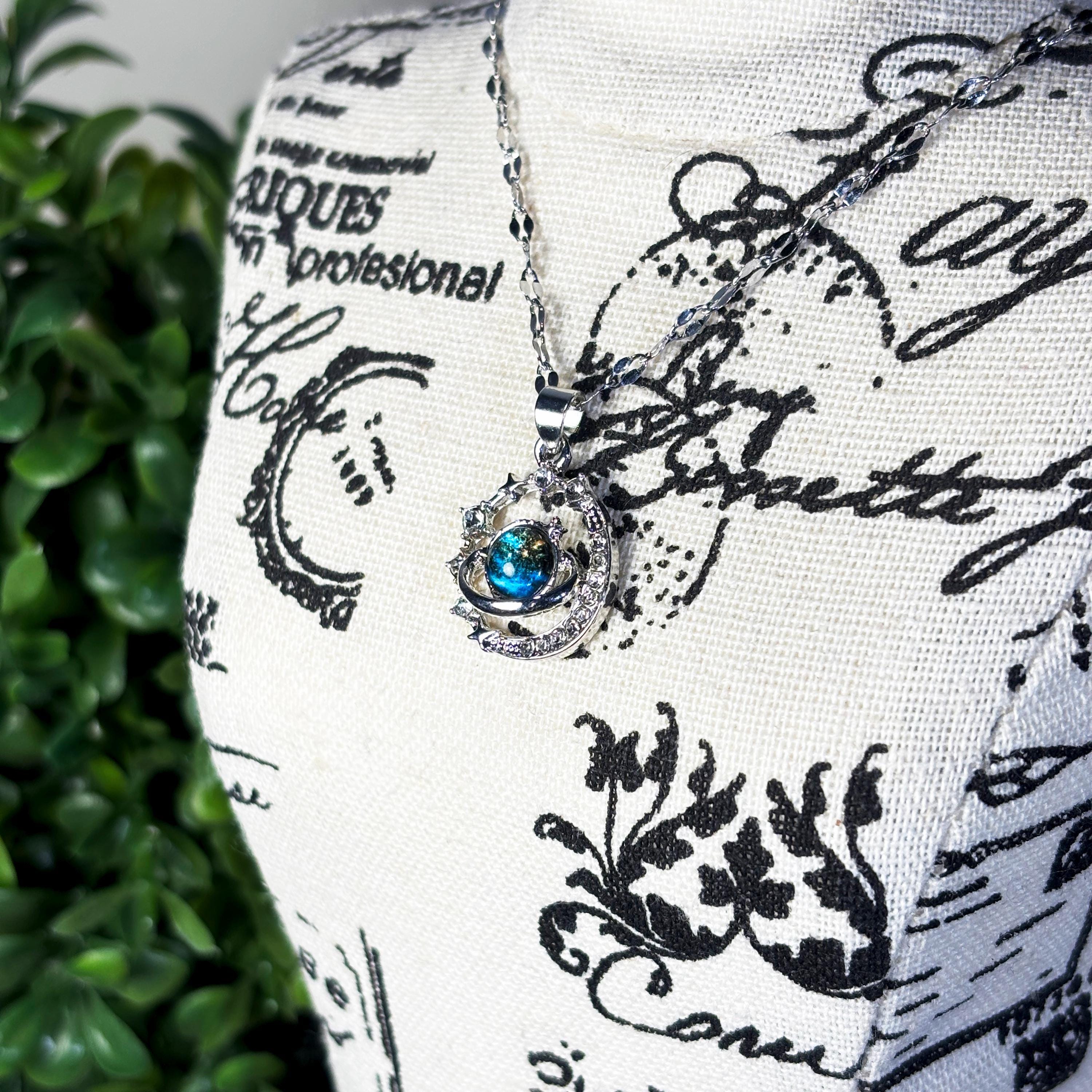 Silver Star Moon Galaxy Necklace by Stella Amoré