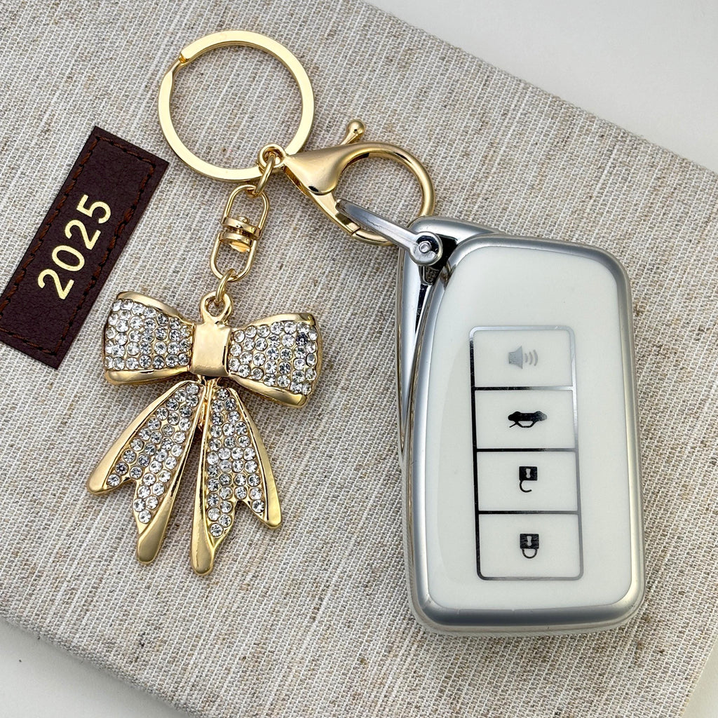 Clear CZ Bow Keychain– New Car Driver Gift, Bling Crystal Bow Charm, Balletcore Keyring, Cute Gift for Mom, Stocking Stuffer