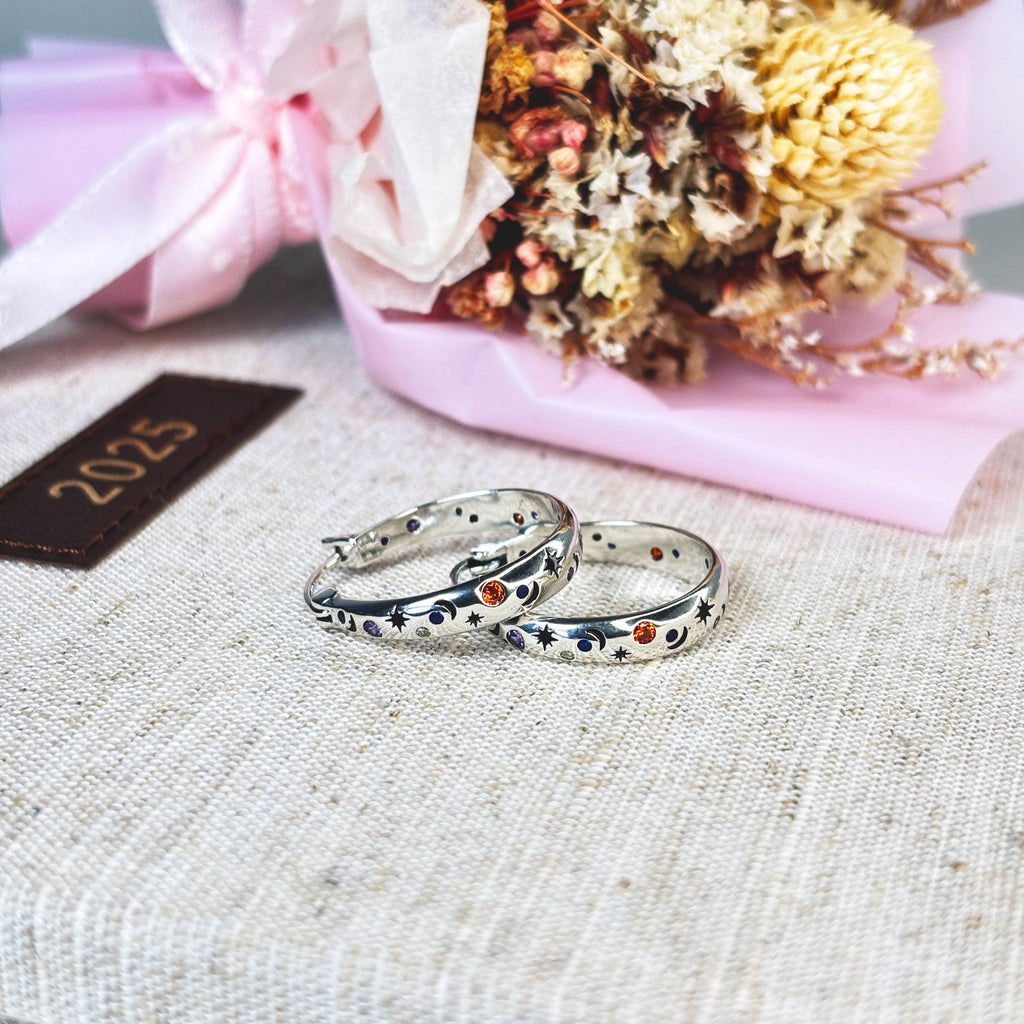 Dainty Star & Moon Hoop Earrings by Stella Amoré