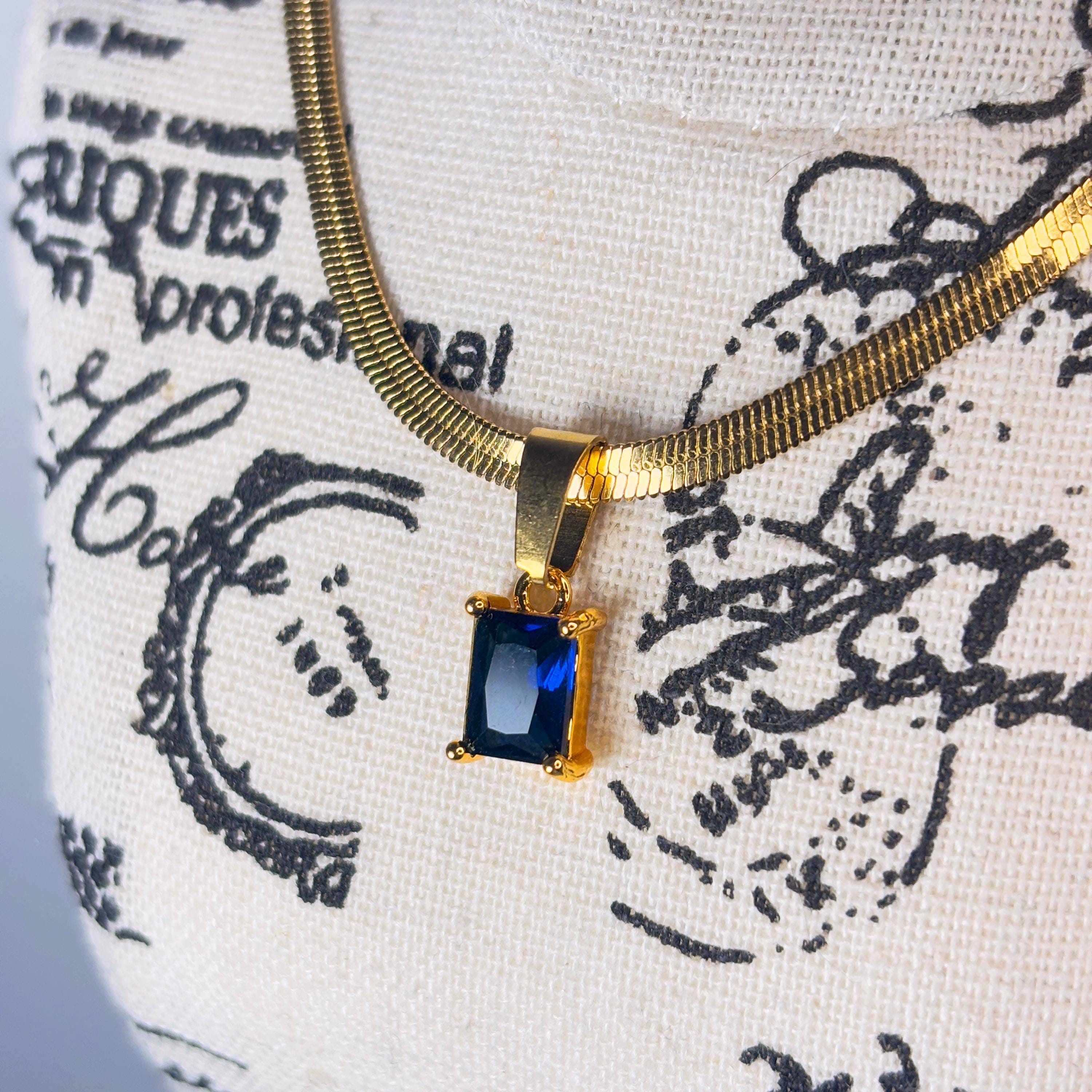 18K Gold Herringbone Snake Chain with Baguette Cut CZ Charm by Stella Amoré