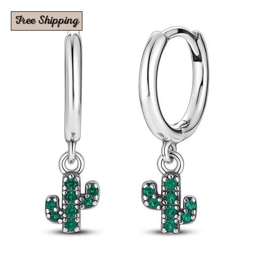 925 Sterling Silver Cactus Dangle Hoop Earrings by Stella Amoré