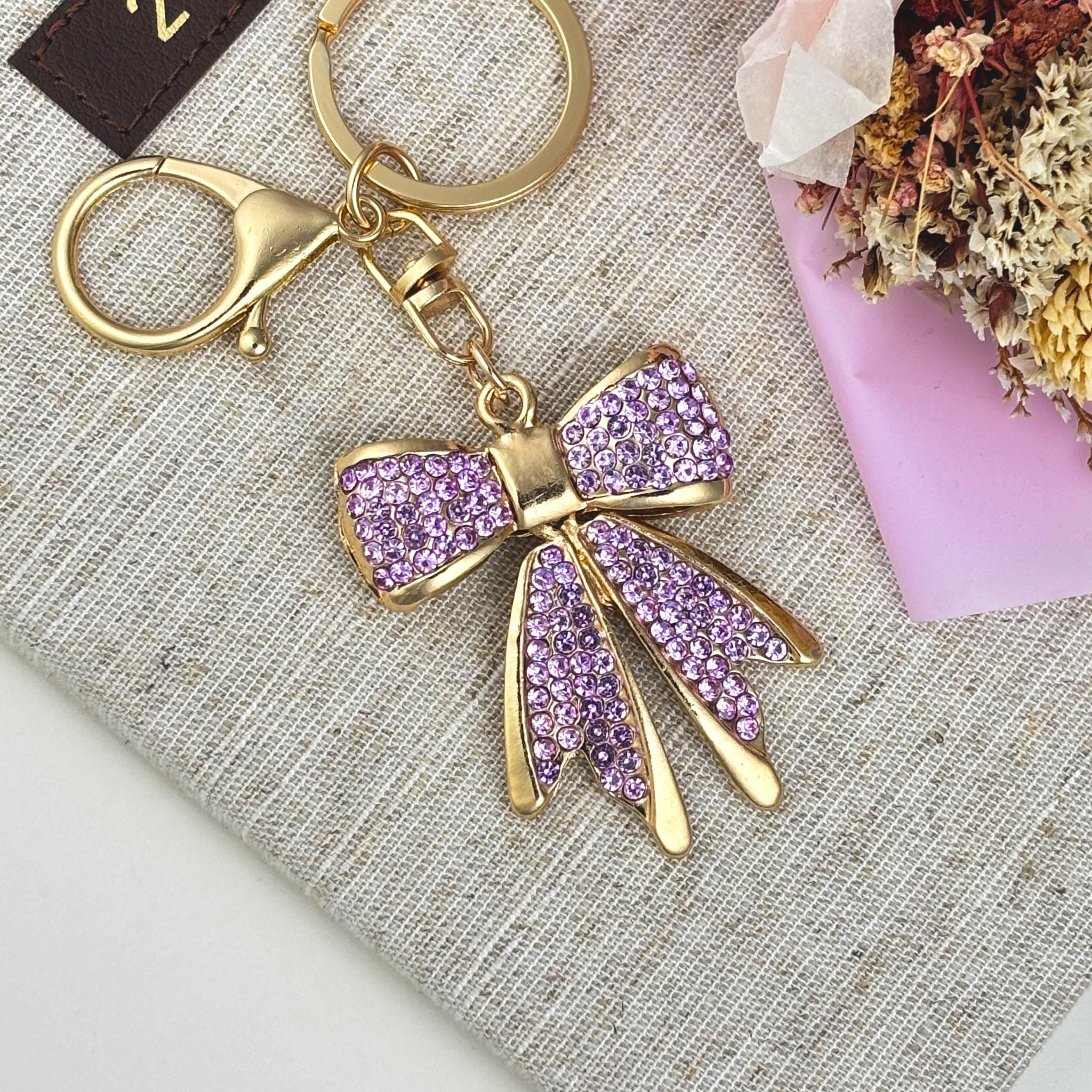 Pink Rhinestone Bow Keychain – New Car Driver Gift, Bling Crystal Bow Charm, Balletcore Keyring, Cute Gift for Mom, Stocking Stuffer