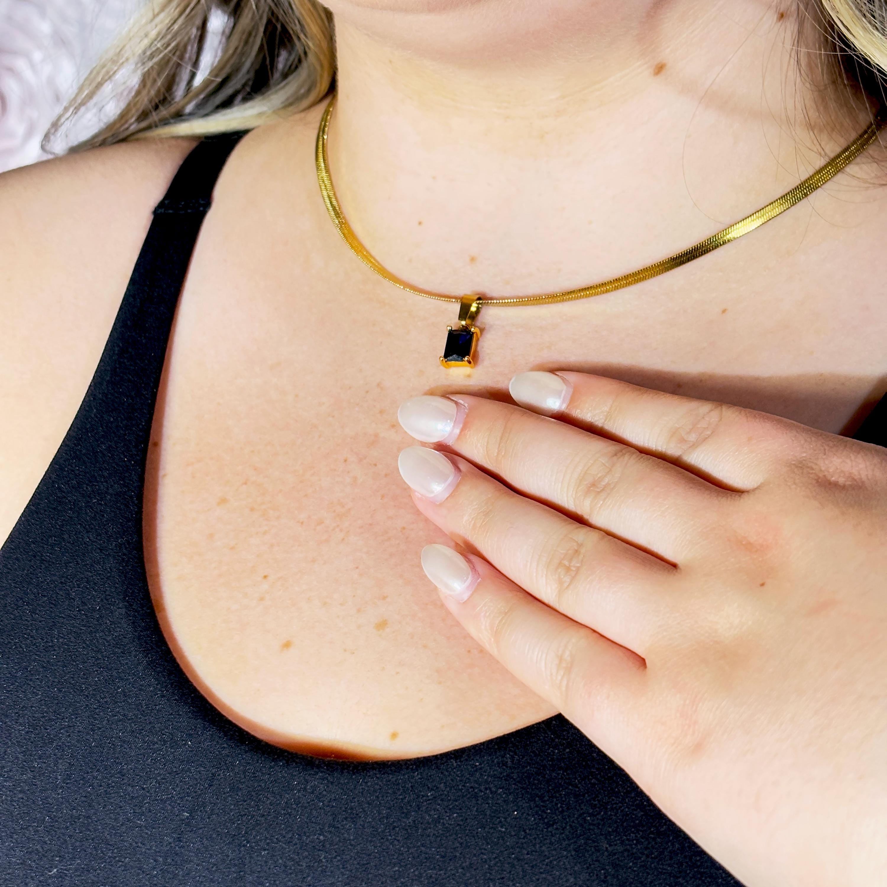 18k Snake Chain with Baguette Black Obsidian Pendant by Stella Amoré