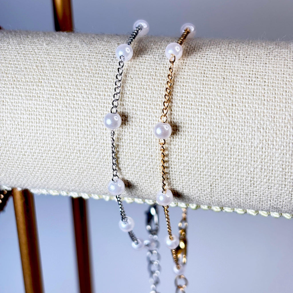 Minimalist Silver Pearl Layering Bracelet by Stella Amoré
