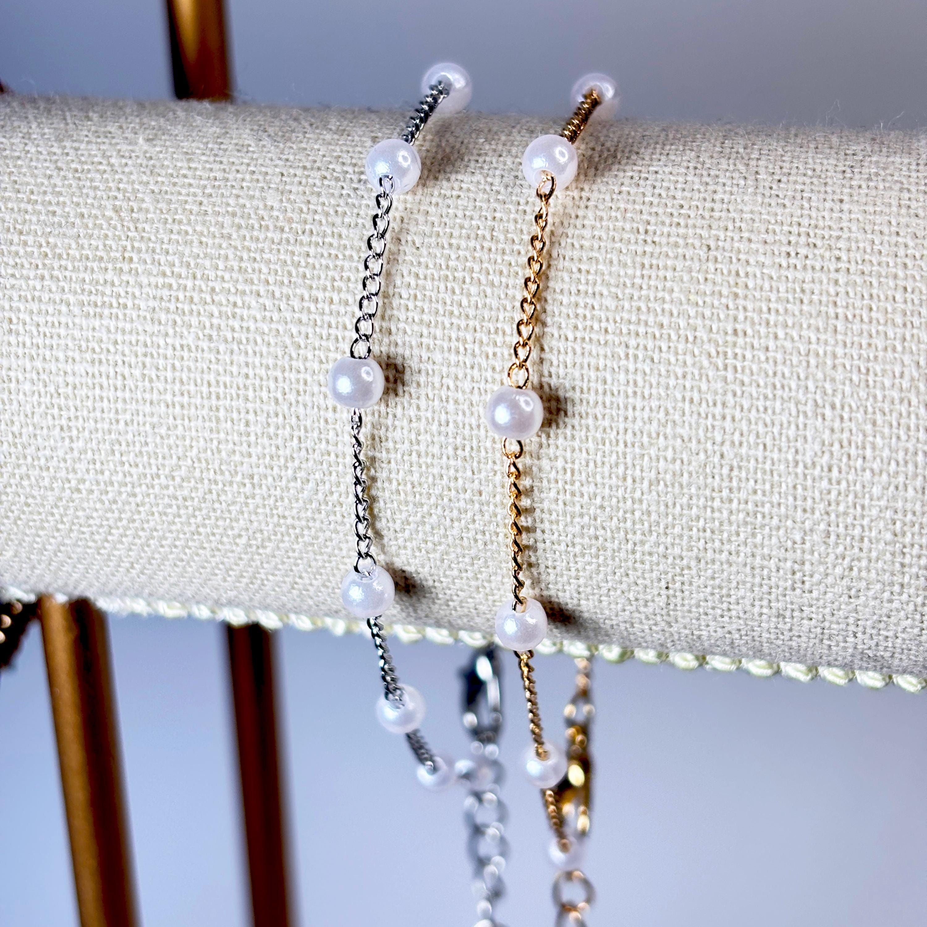 Minimalist Silver Pearl Layering Bracelet by Stella Amoré