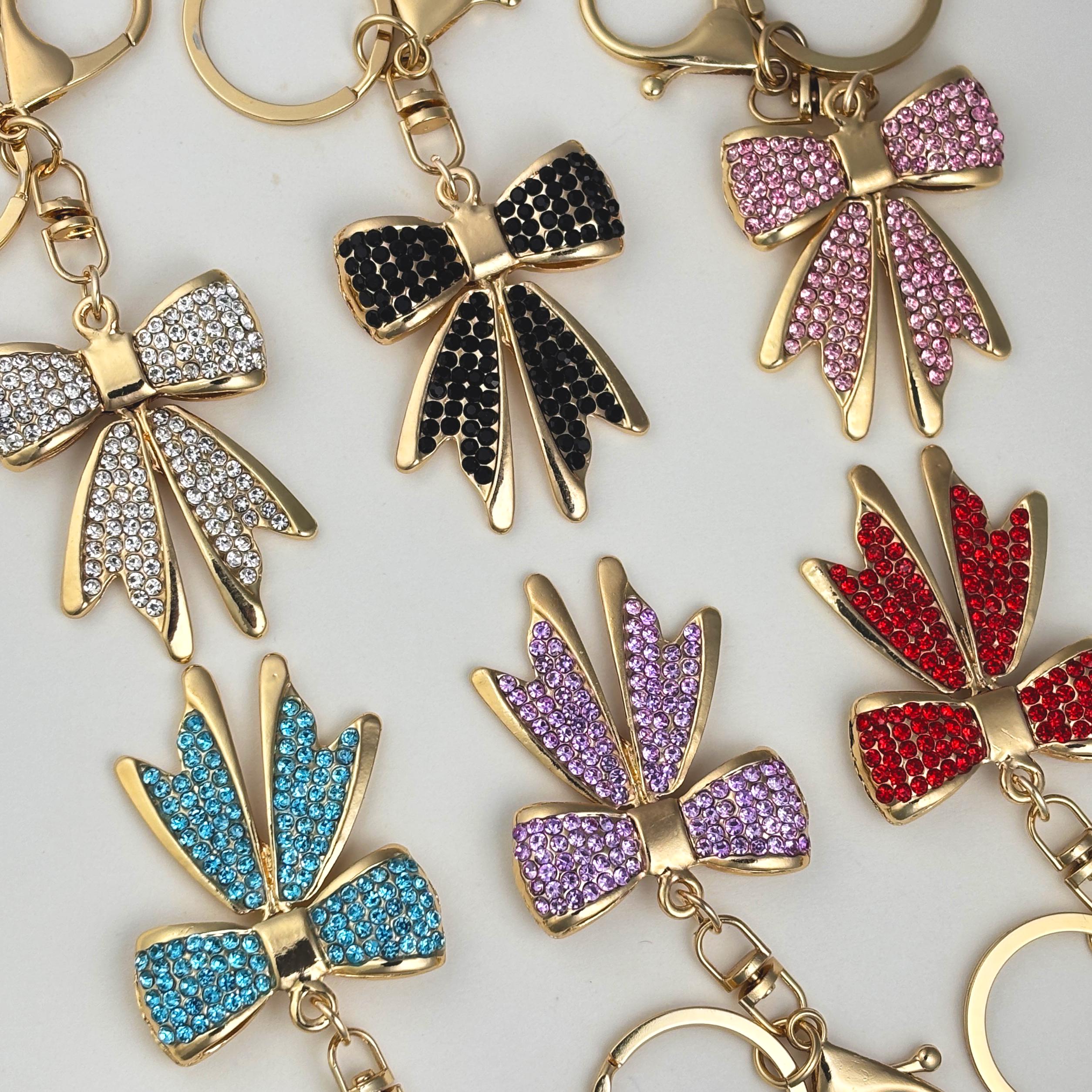 Blue Rhinestone Bow Keychain – New Car Driver Gift, Bling Crystal Bow Charm, Balletcore Keyring, Cute Gift for Mom, Stocking Stuffer