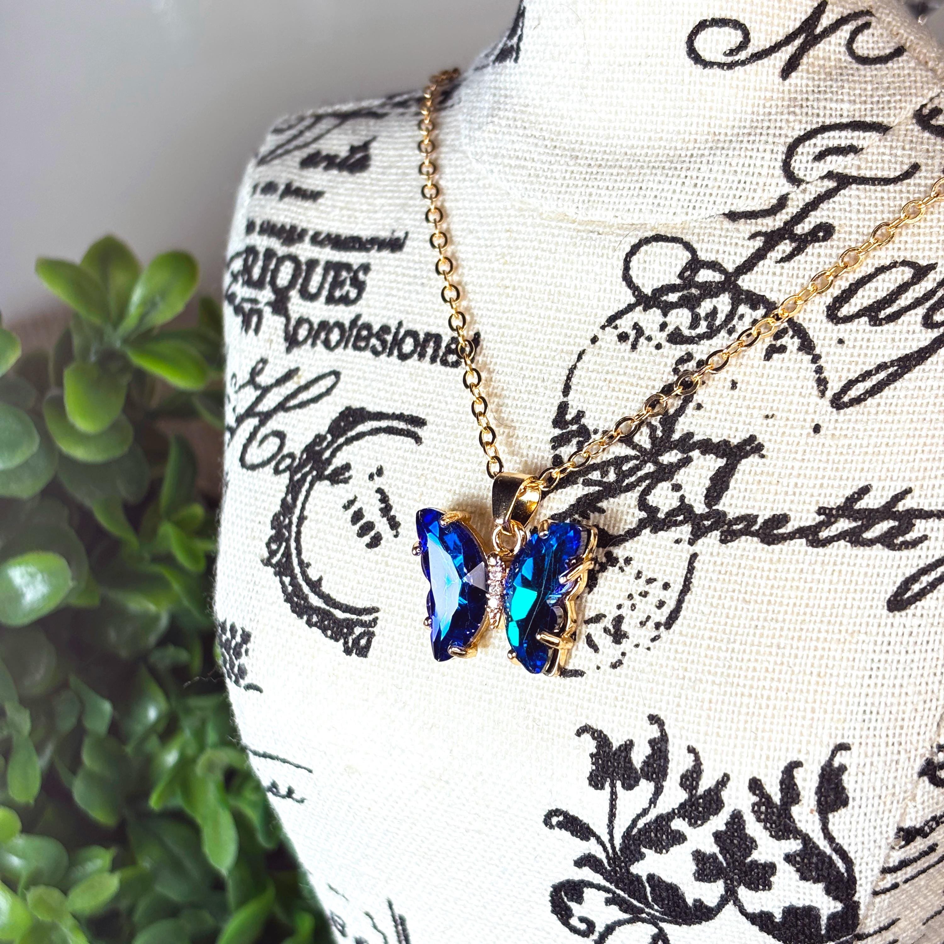 Iridescent Gradient Crystal Butterfly Necklace by Stella Amoré