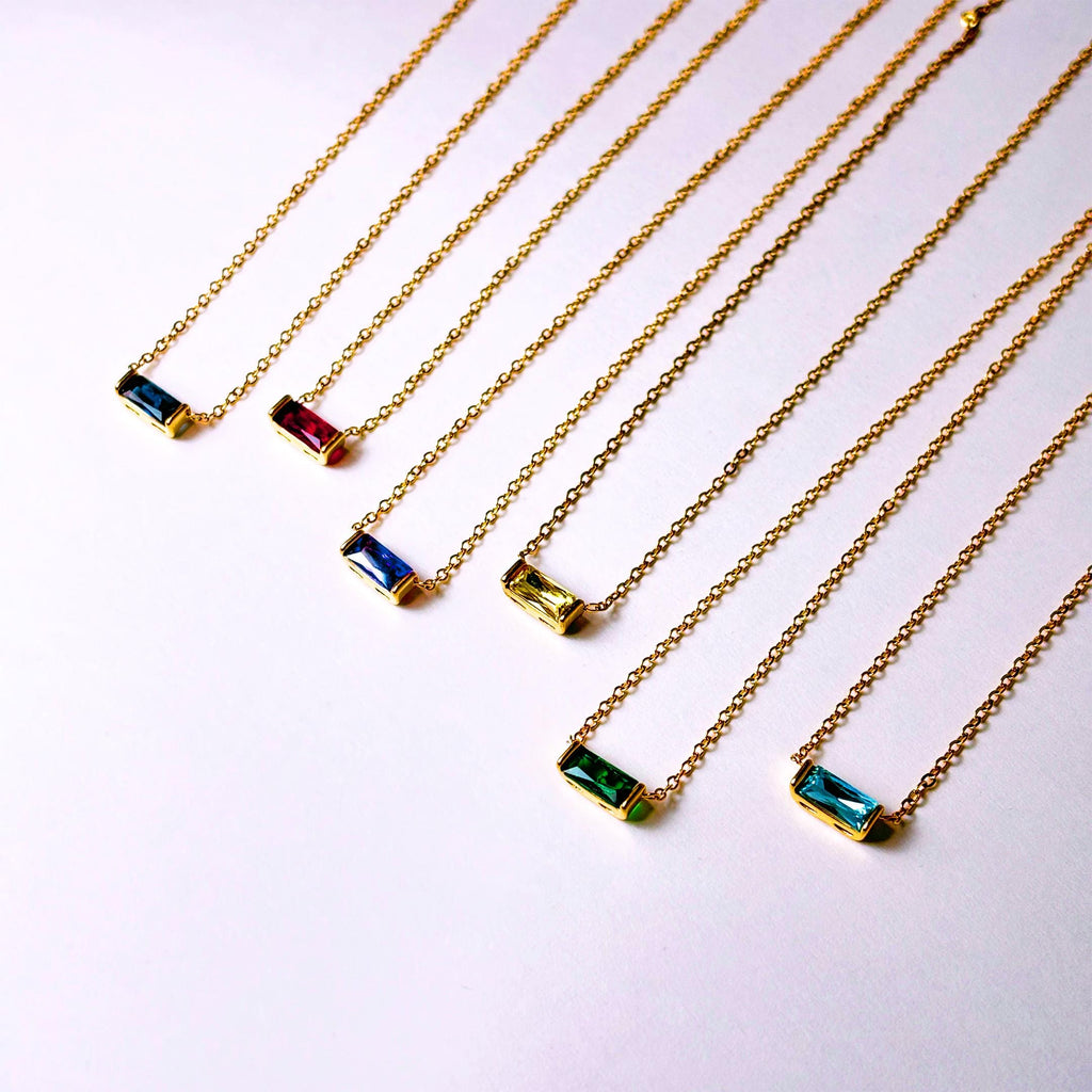 Dainty Horizontal Baguette Cut Ruby Necklace by Stella Amoré