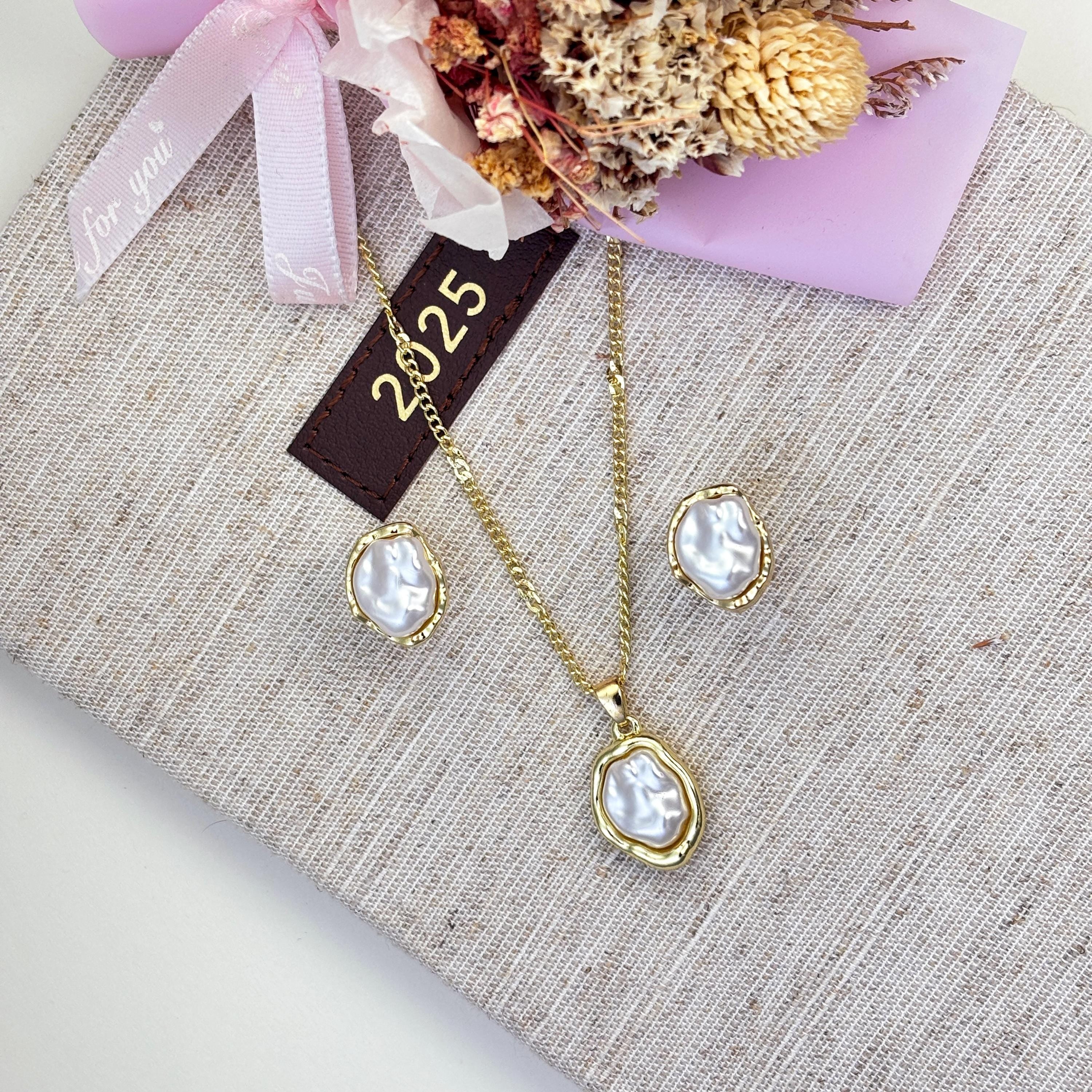 Irregular Baroque Pearl Stud Earrings by Stella Amoré