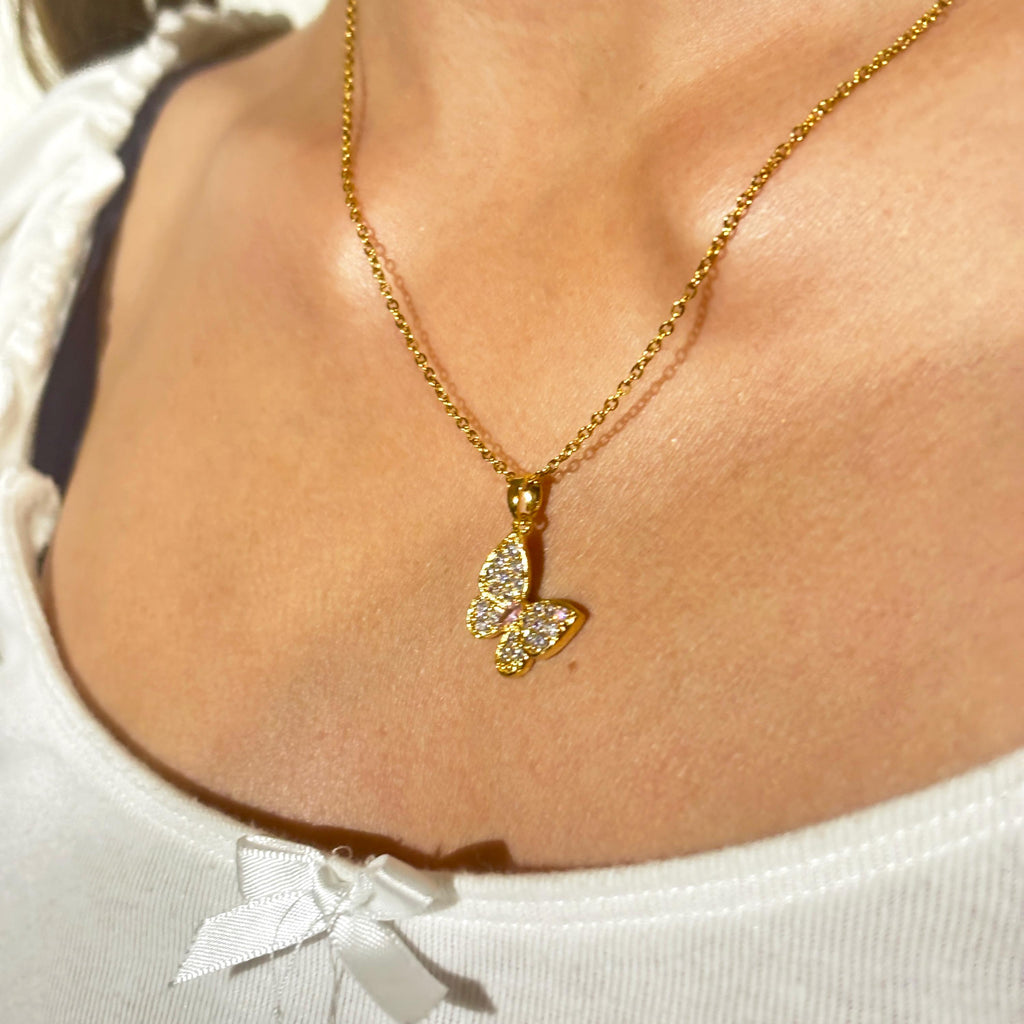 Pave CZ Crystal Butterfly Necklace by Stella Amoré