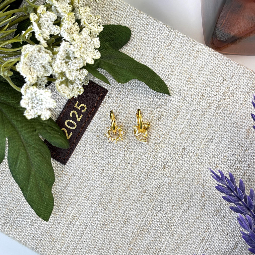 Mismatched Sun Star Moon Dangle Earrings by Stella Amoré