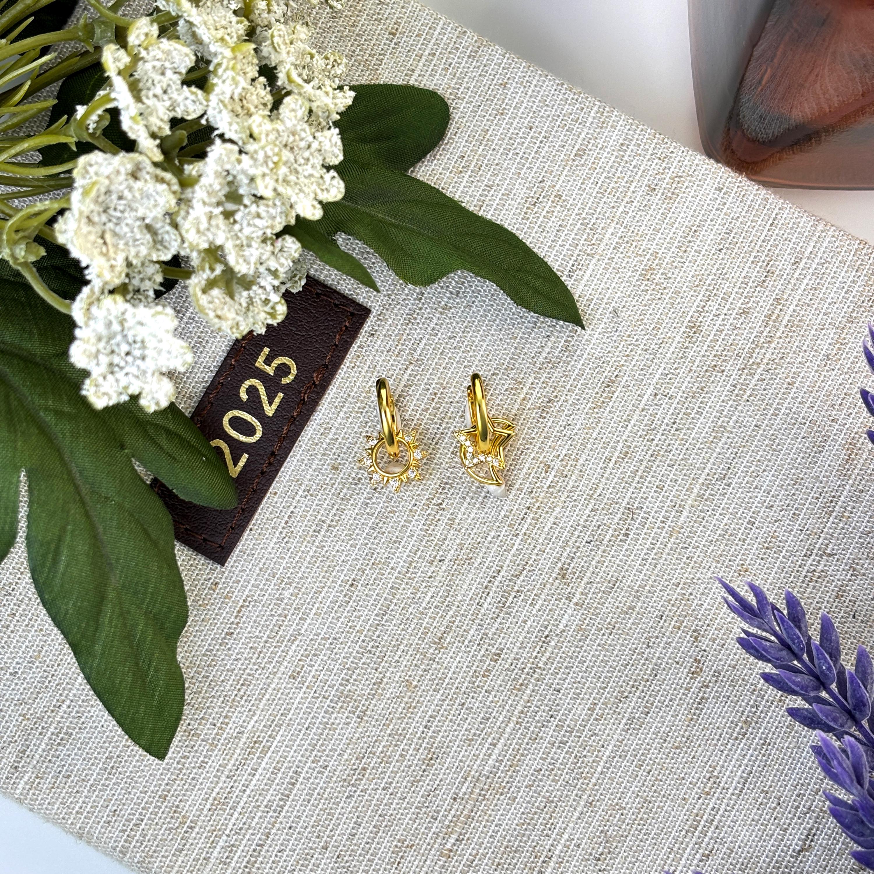 Mismatched Sun Star Moon Dangle Earrings by Stella Amoré