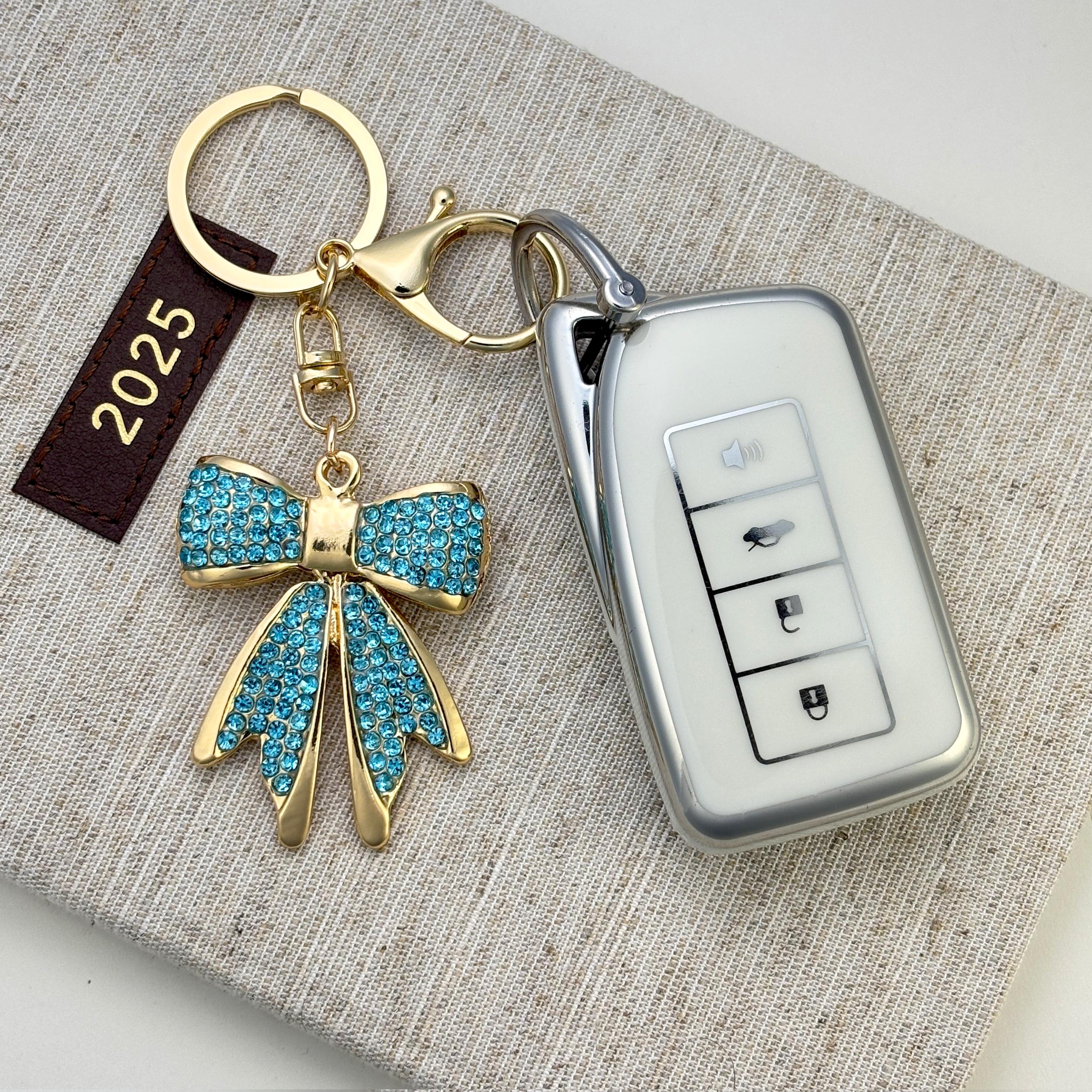 Blue Rhinestone Bow Keychain – New Car Driver Gift, Bling Crystal Bow Charm, Balletcore Keyring, Cute Gift for Mom, Stocking Stuffer