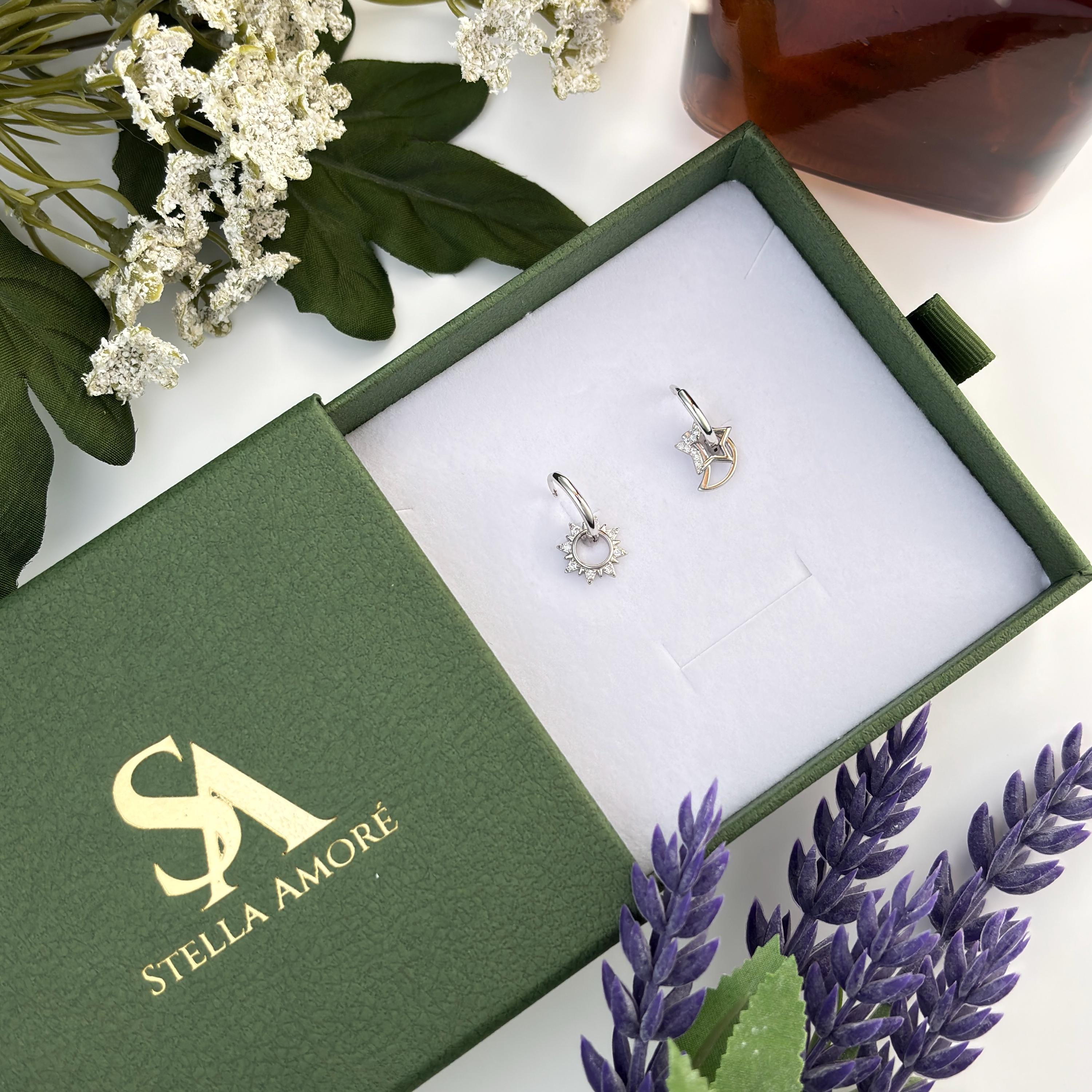 Mismatched Sun Star Moon Dangle Earrings by Stella Amoré