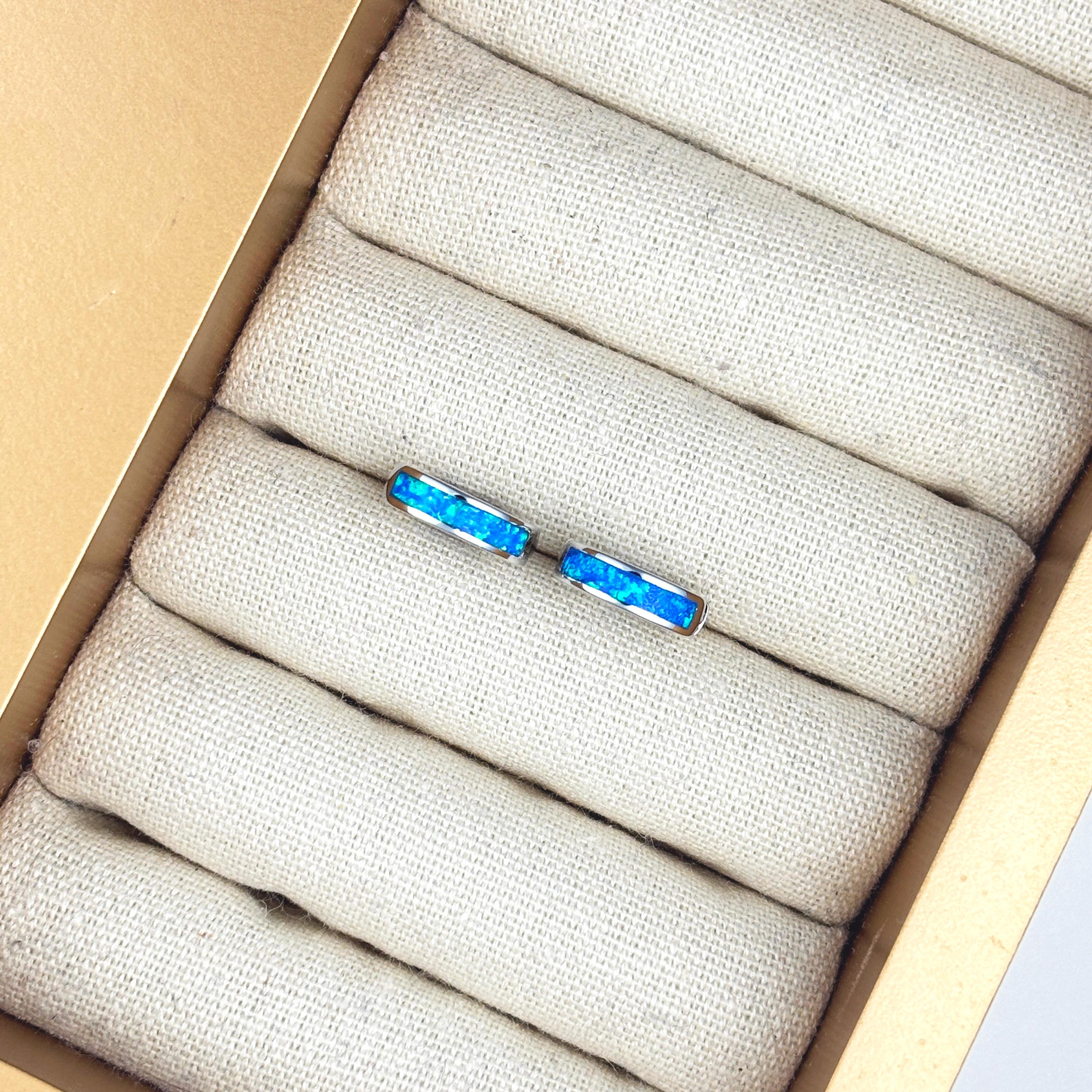 Sterling Silver Opal Huggie Hoop Earrings by Stella Amoré