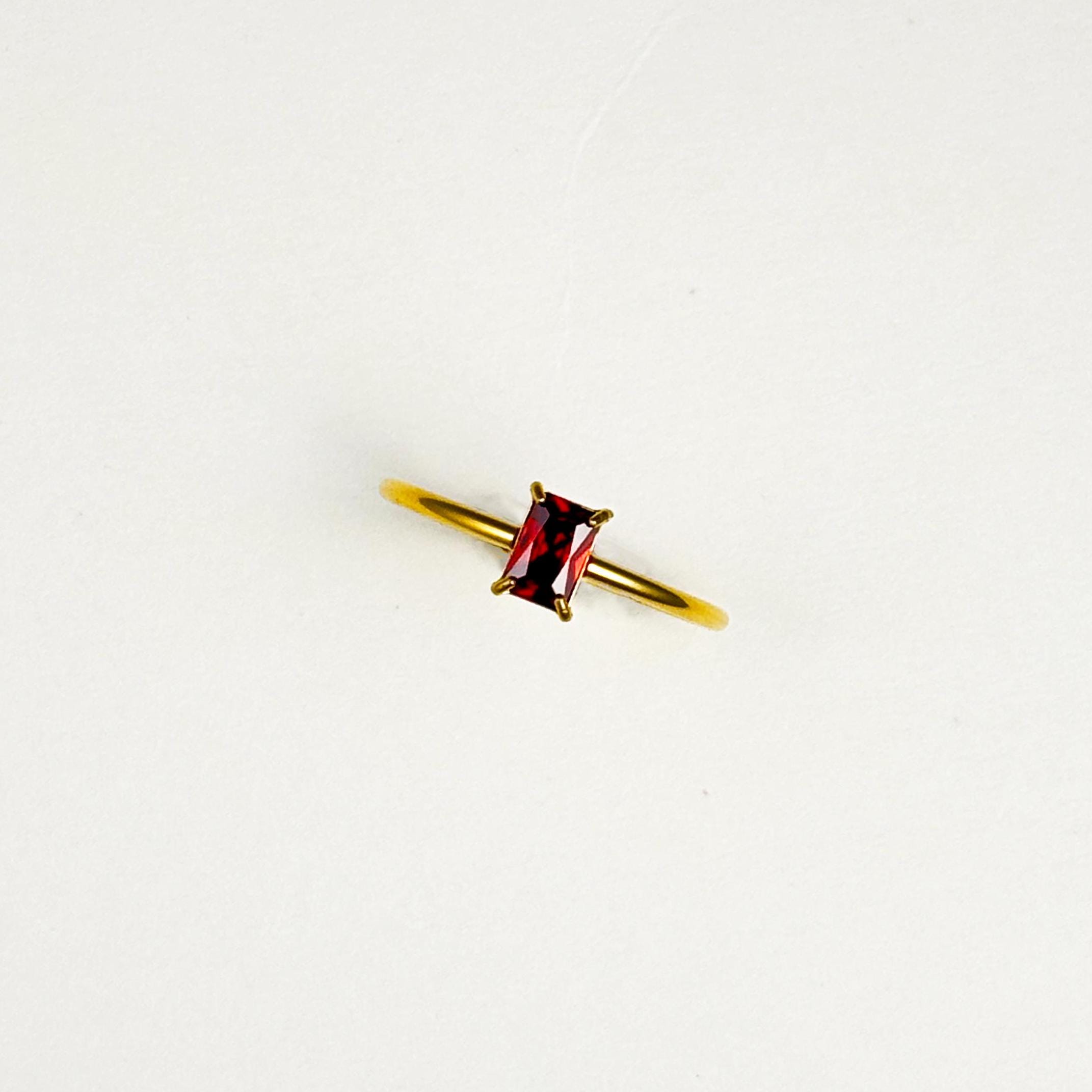 Black Baguette Ring with Minimalist Thin Band by Stella Amoré