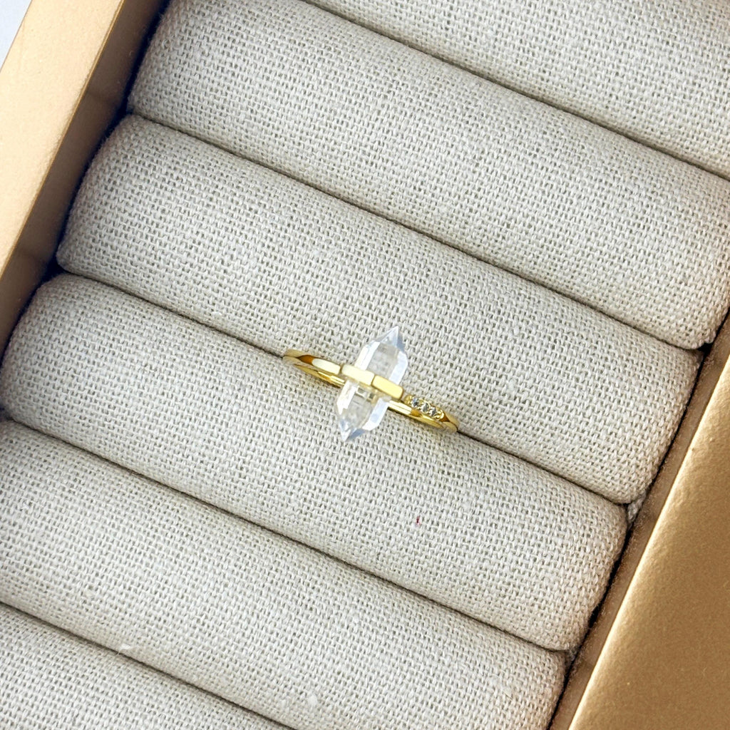 Moonstone Crystal Wand Ring – Adjustable Hexagonal Crystal Point