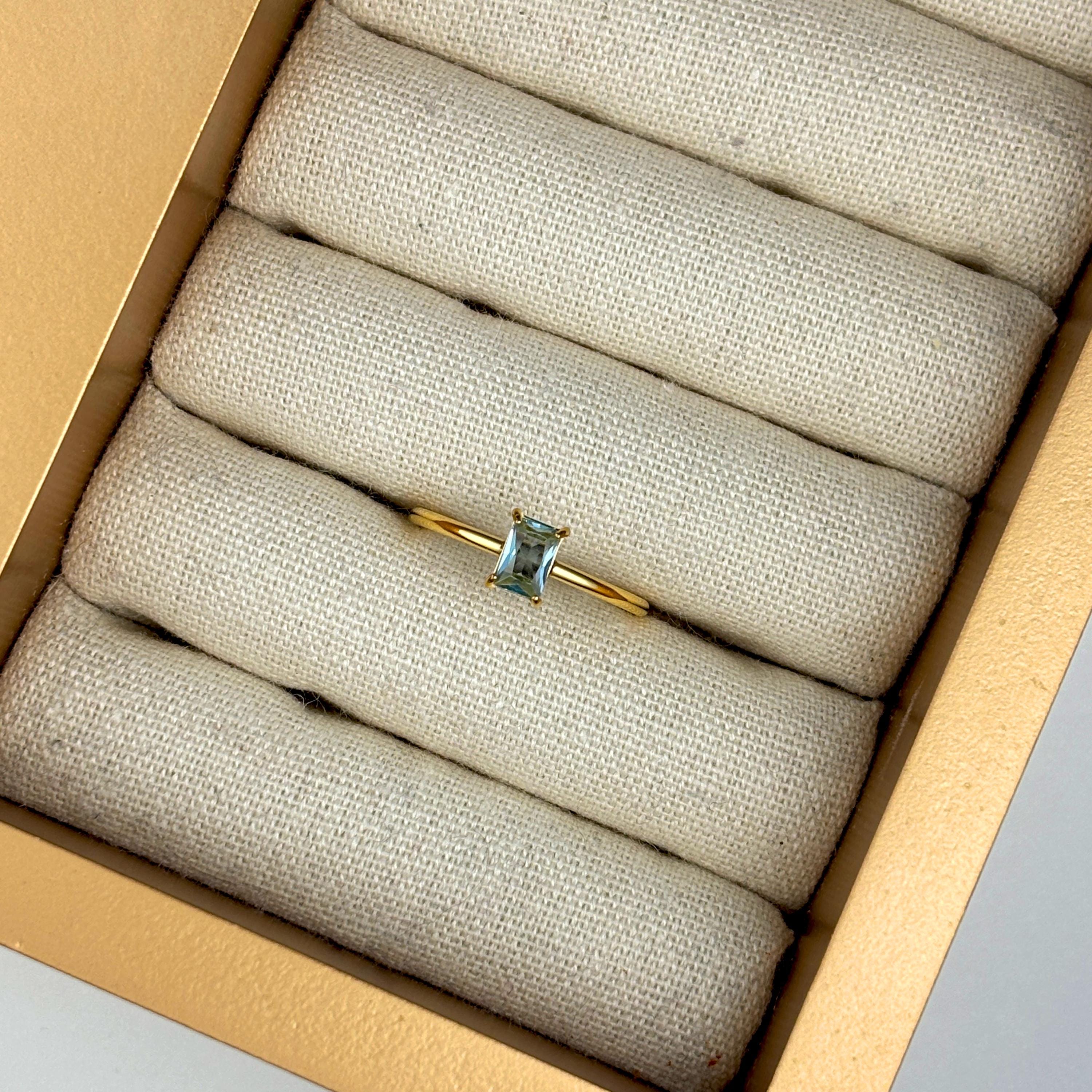 Black Baguette Ring with Minimalist Thin Band by Stella Amoré